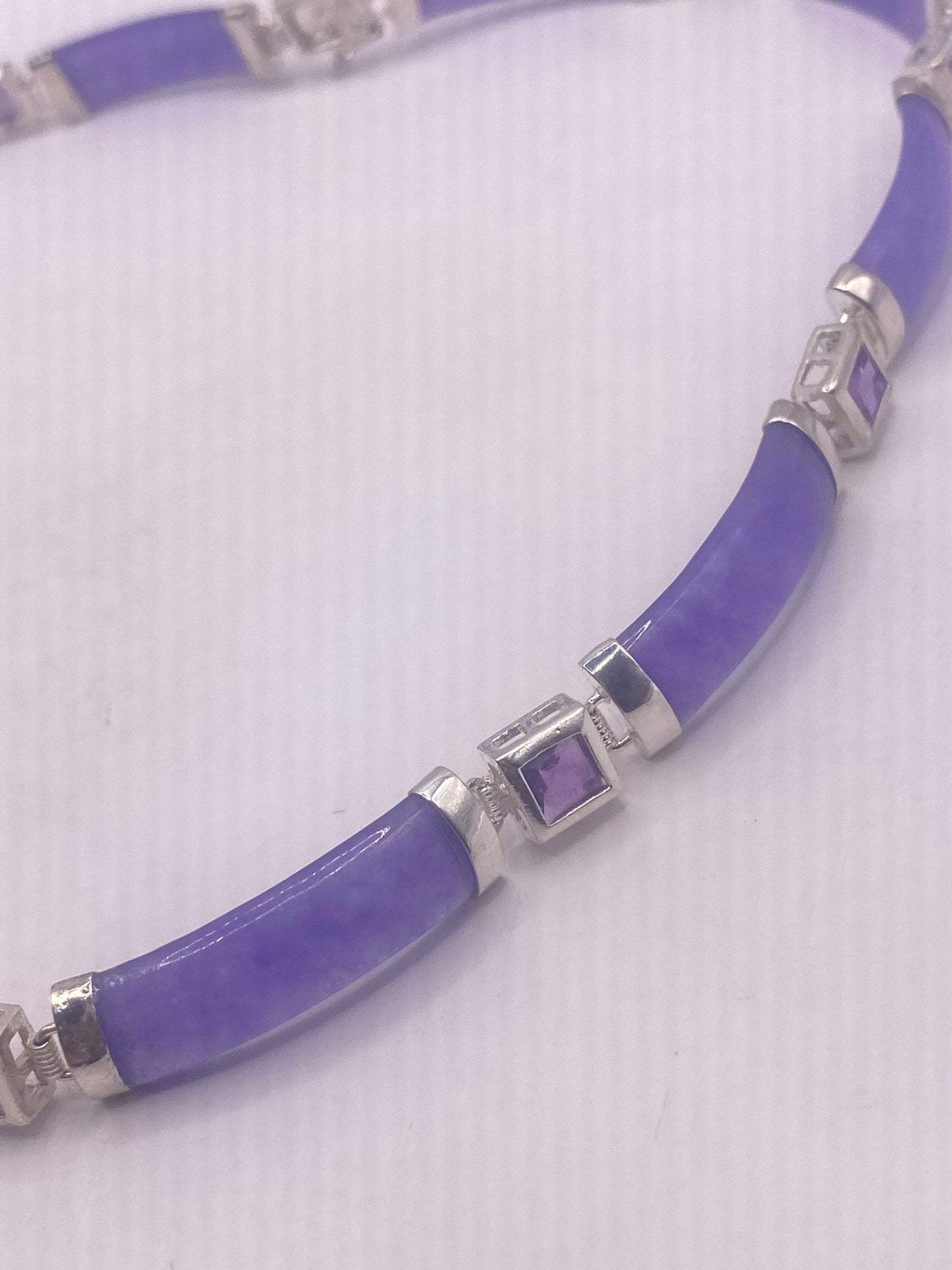 Vintage Purple Jade Amethyst Choker 925 Sterling Silver Pendant Necklace