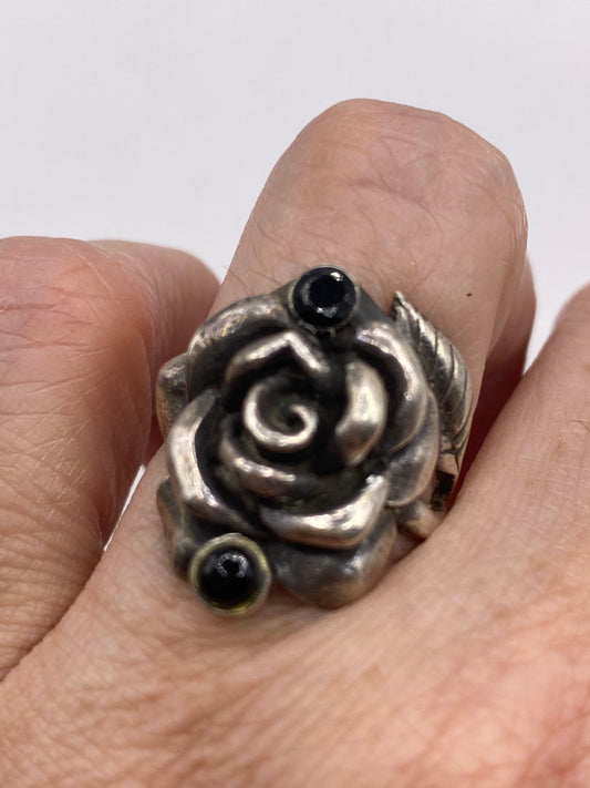 Vintage Rose Flower 925 Sterling Silver Antiqued Ring