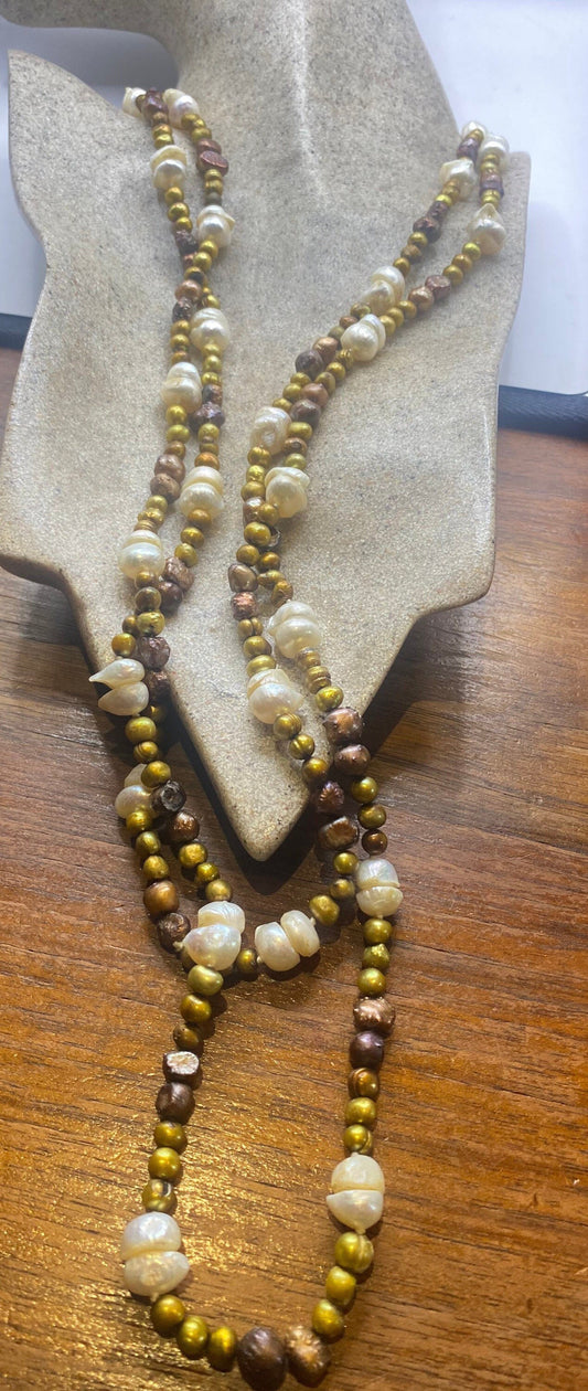 Vintage Hand Knotted Bronze Pearl Necklace