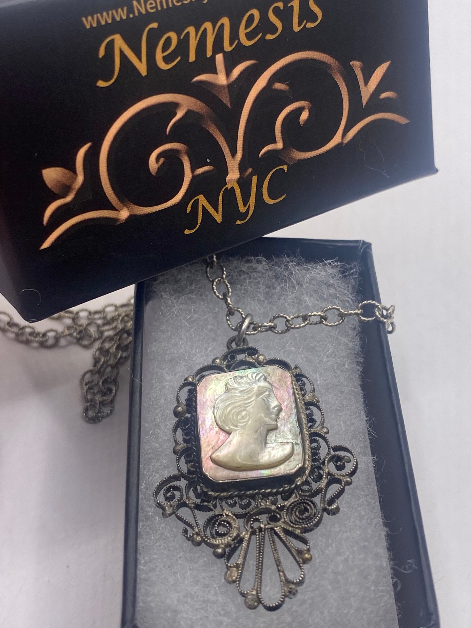 Vintage Mother of Pearl Cameo Sterling Silver Necklace Choker