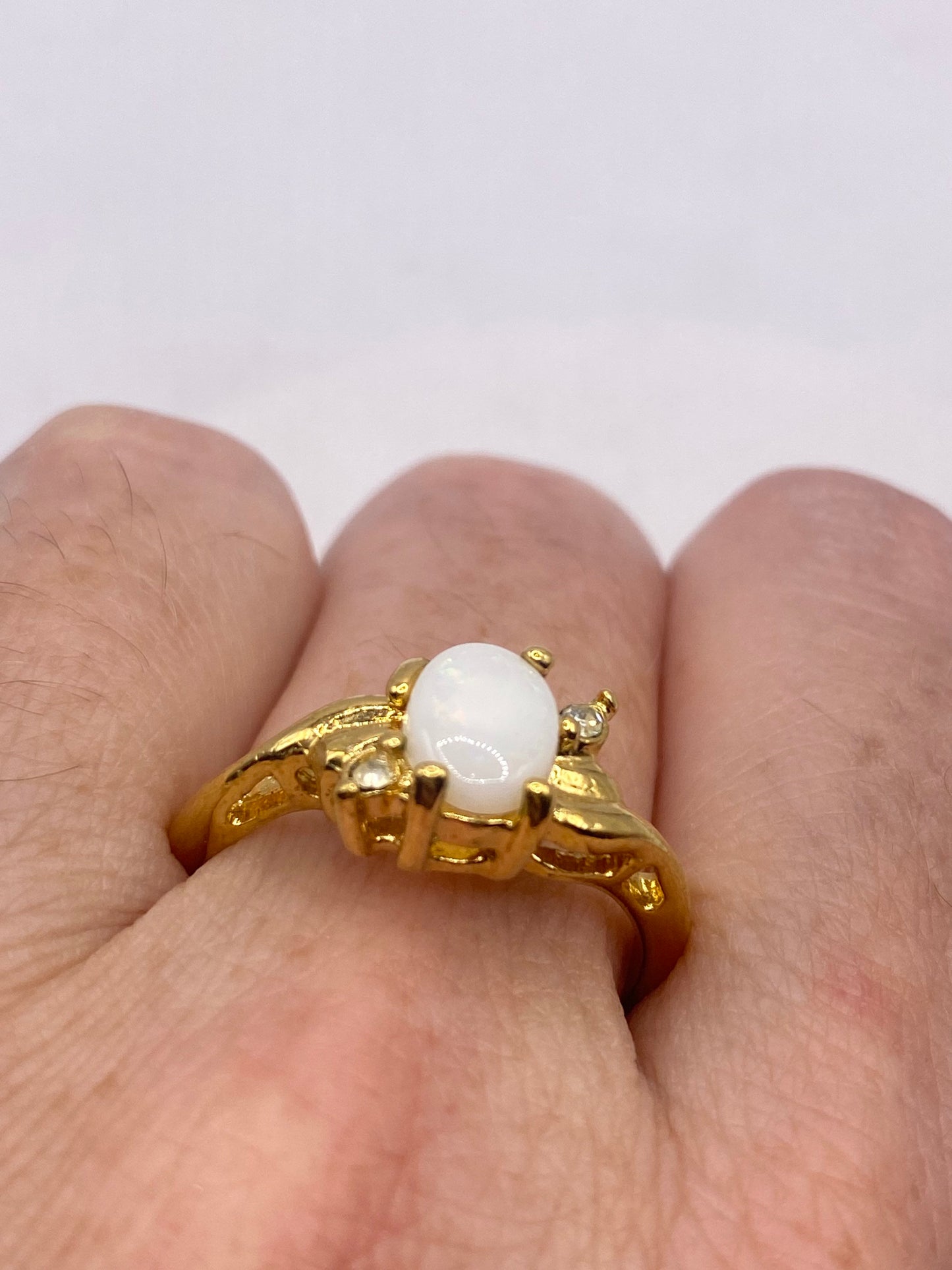 Vintage White Opal Wedding Band 9k Gold Filled Ring