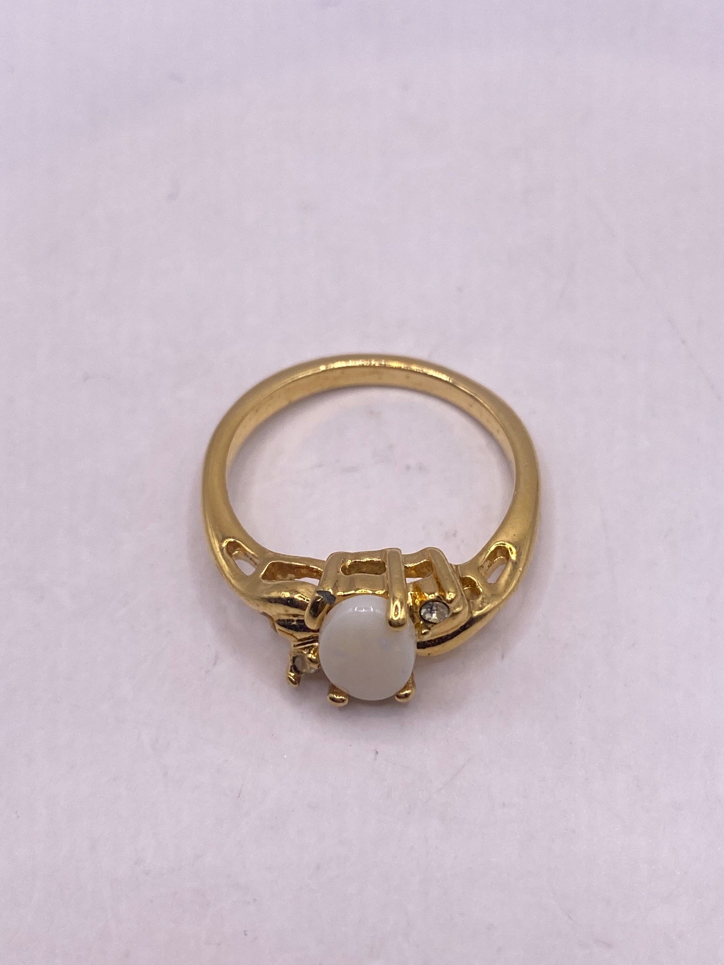 Vintage White Opal Wedding Band 9k Gold Filled Ring