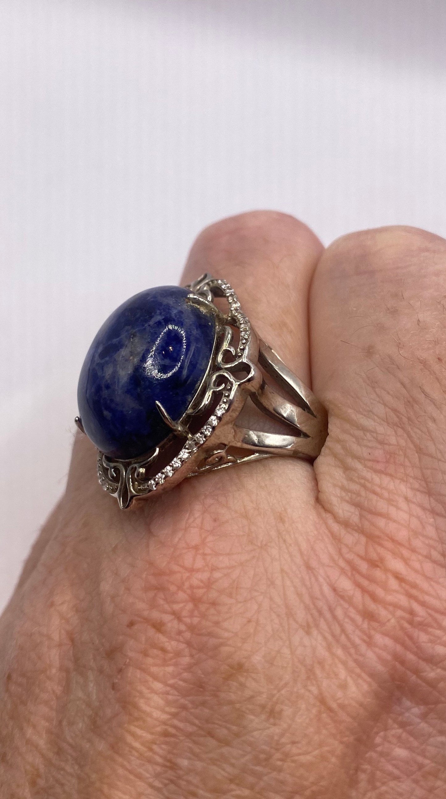 Vintage Genuine Blue Sodalite 925 Sterling Silver Ring