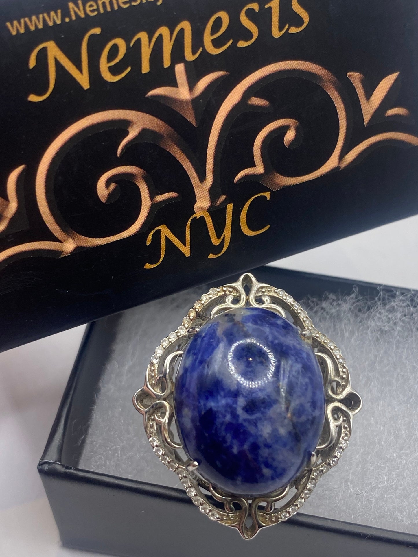 Vintage Genuine Blue Sodalite 925 Sterling Silver Ring