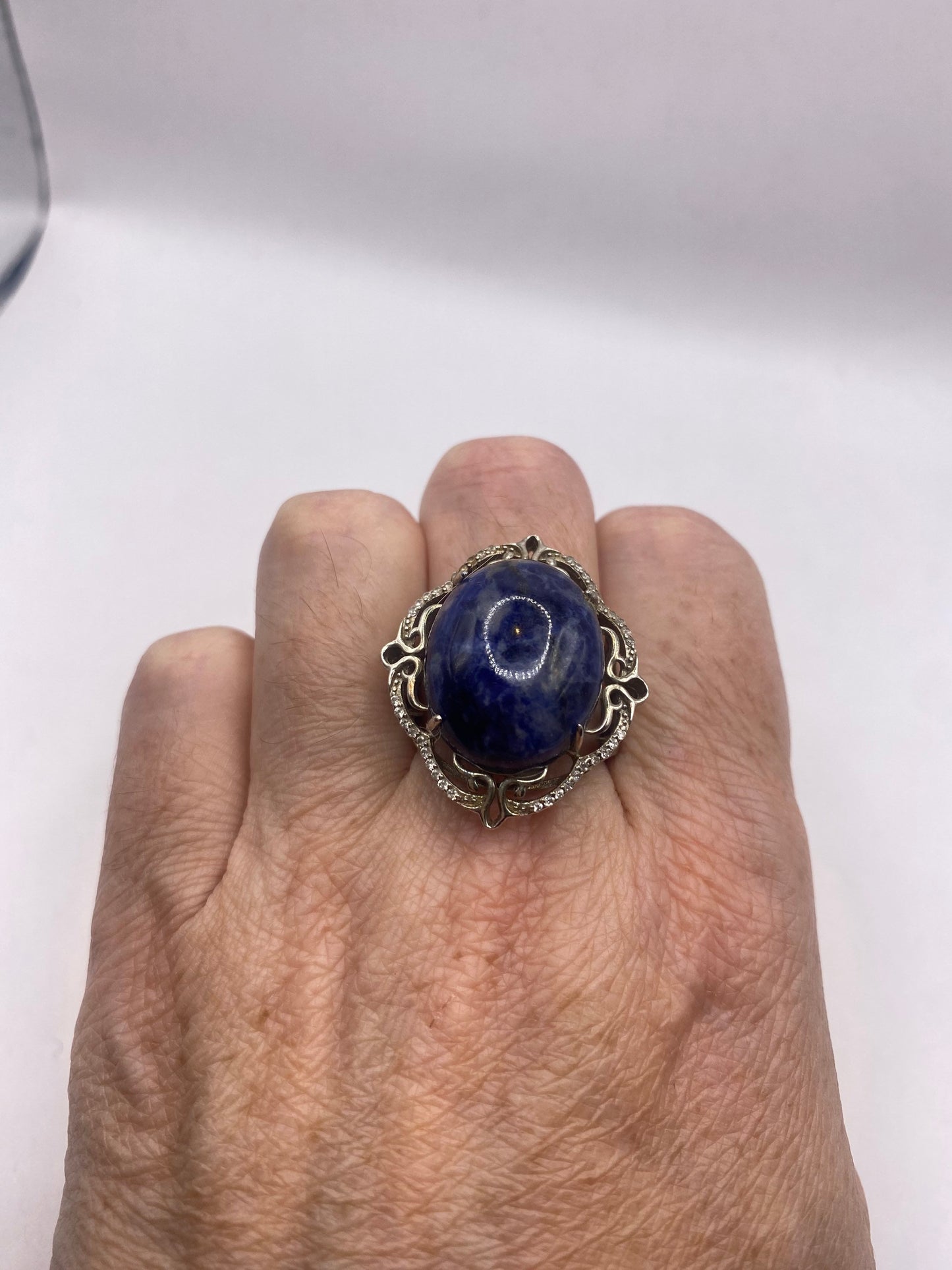 Vintage Genuine Blue Sodalite 925 Sterling Silver Ring