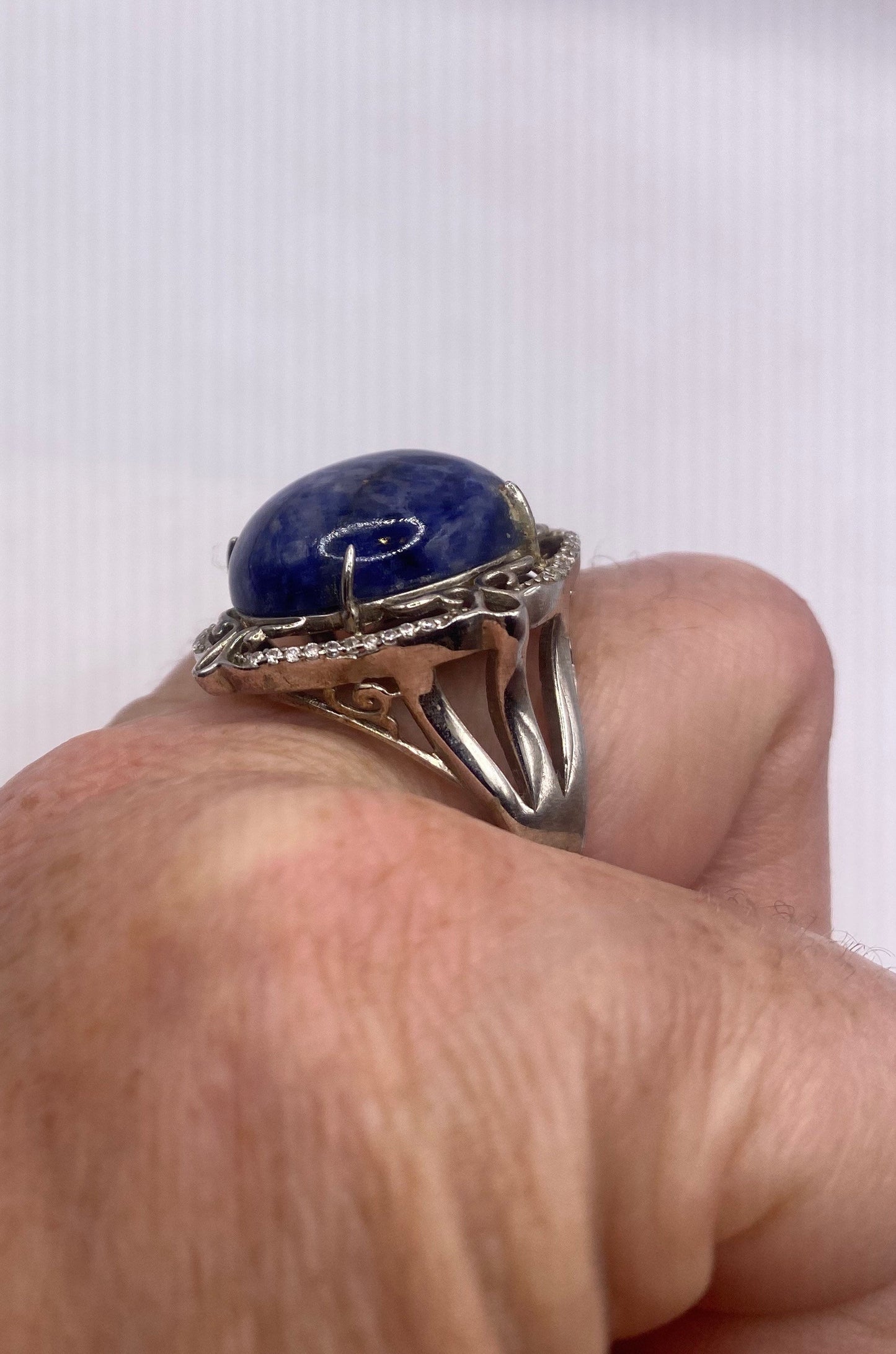 Vintage Genuine Blue Sodalite 925 Sterling Silver Ring