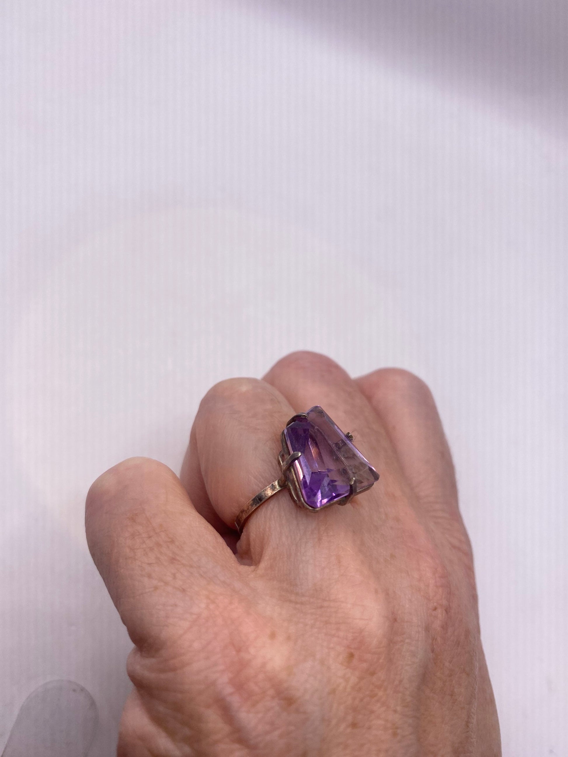 Vintage Purple Amethyst 925 Sterling Silver Cocktail Ring