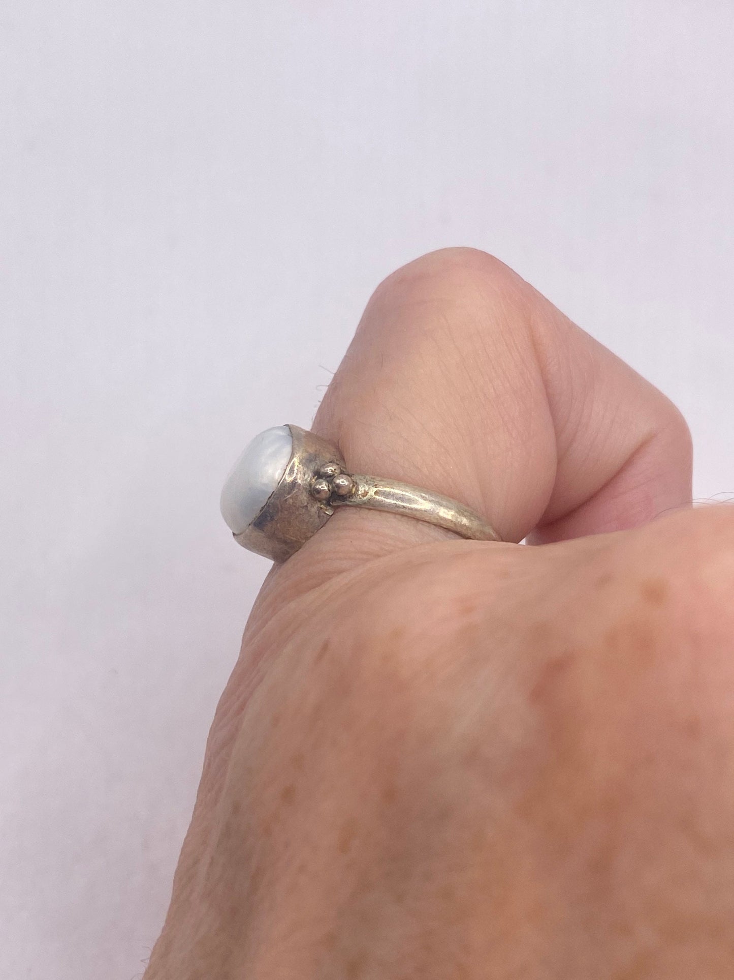 Vintage White Genuine Pearl Silver Cocktail Ring