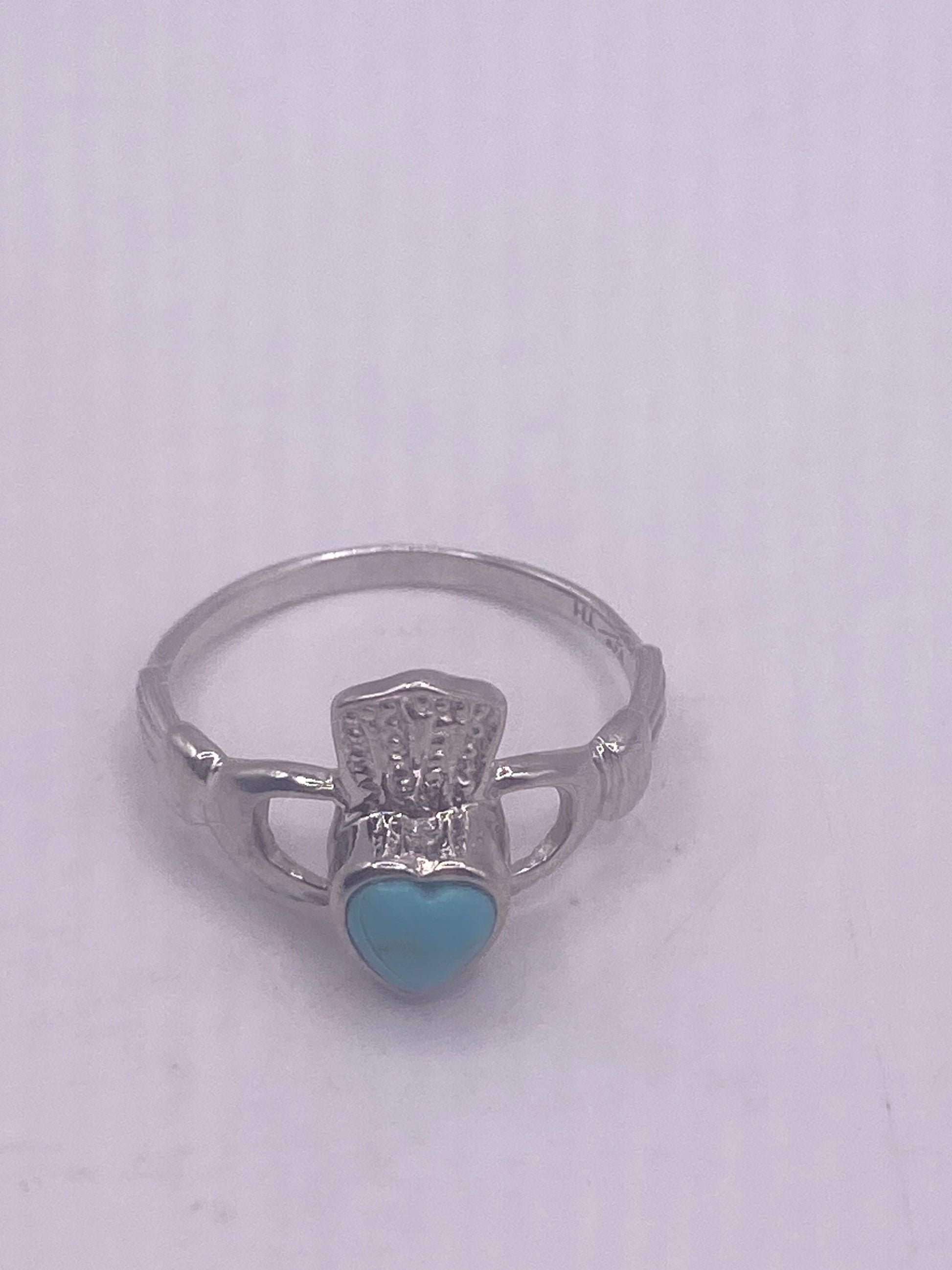 Vintage 925 Sterling Silver Turquoise Claddagh Ring