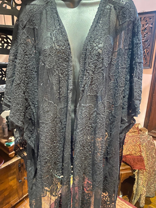 Lace Kimono Jacket Vintage Style Black Embroidered wrap