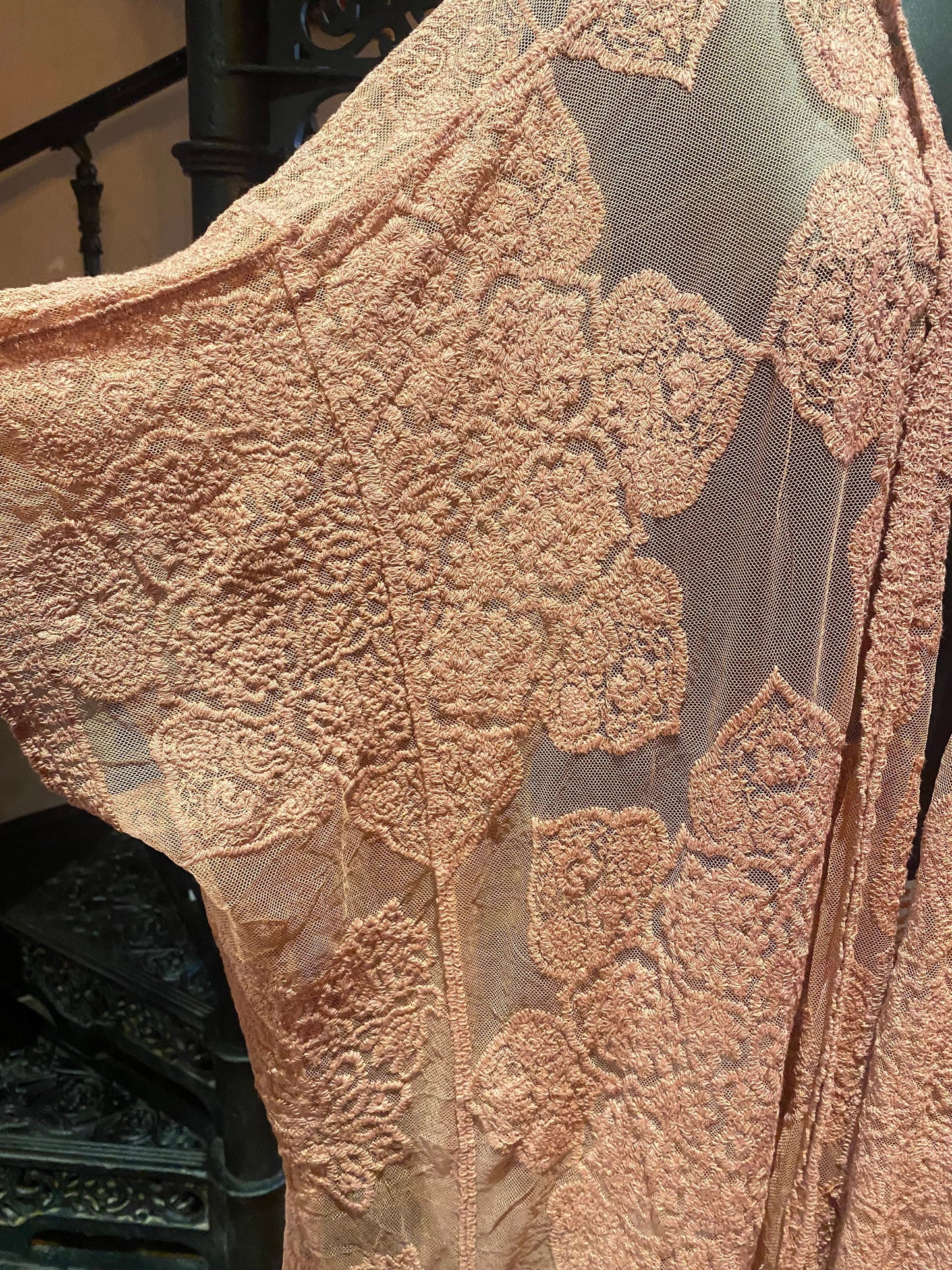 Lace Kimono Jacket Vintage Style Pastel Pink Embroidered wrap