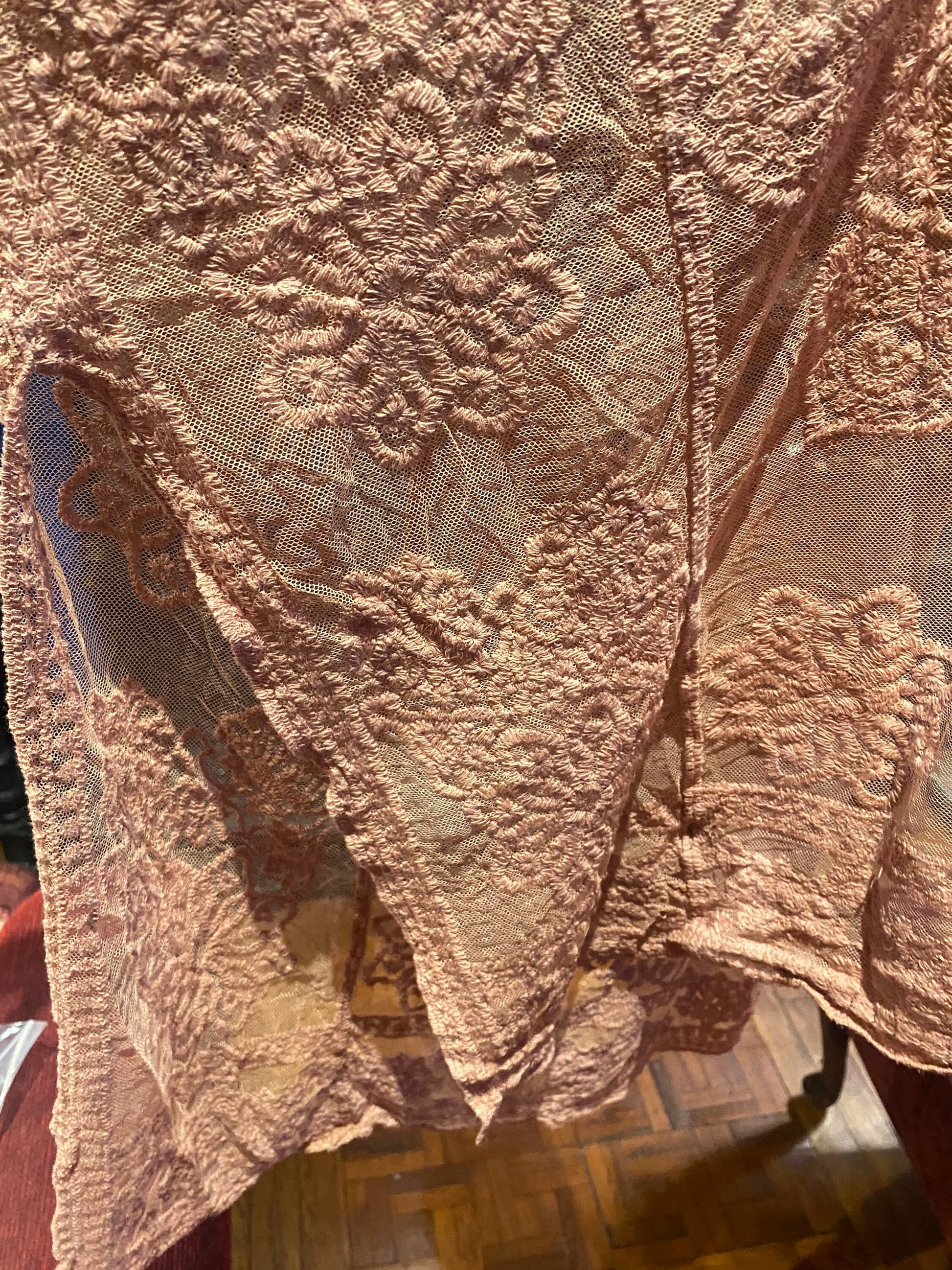 Lace Kimono Jacket Vintage Style Pastel Pink Embroidered wrap