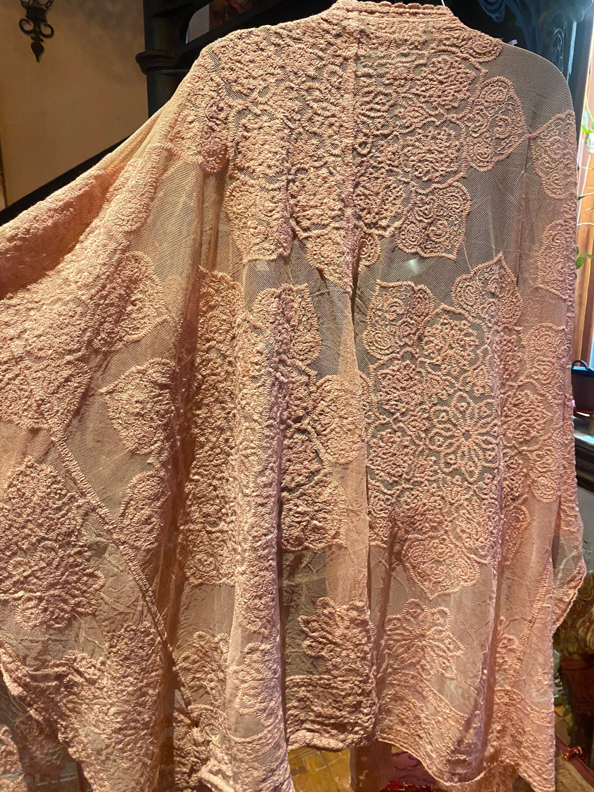 Lace Kimono Jacket Vintage Style Pastel Pink Embroidered wrap