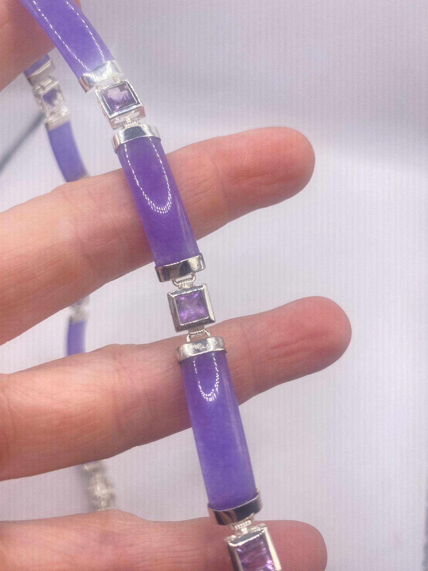 Vintage Purple Jade Amethyst Choker 925 Sterling Silver Pendant Necklace