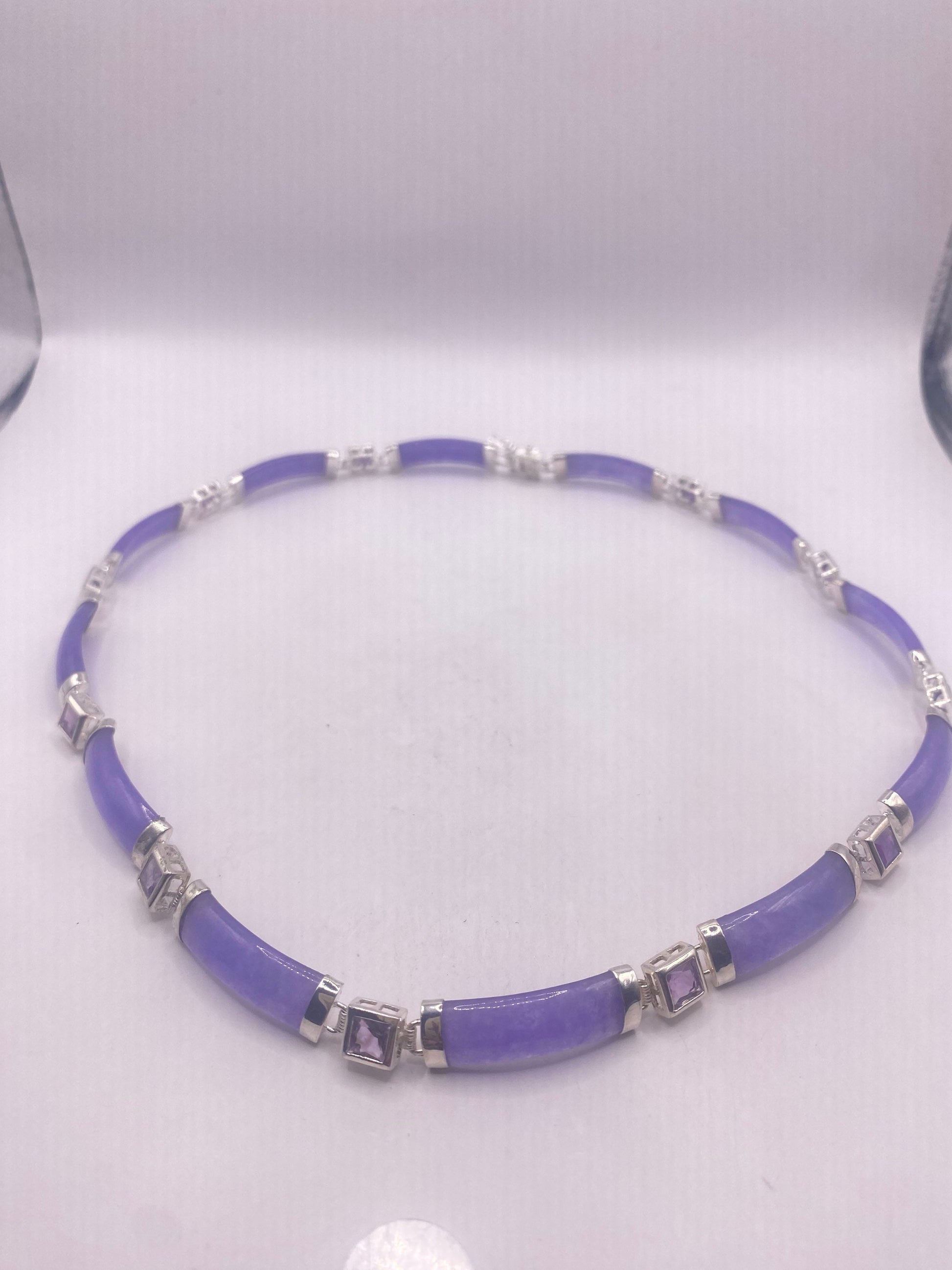 Vintage Purple Jade Amethyst Choker 925 Sterling Silver Pendant Necklace