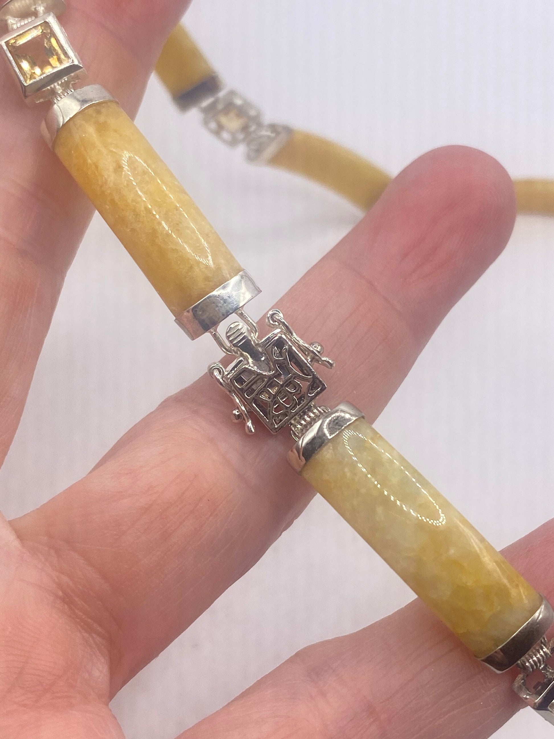 Vintage Yellow Butterscotch Jade Citrine Choker 925 Sterling Silver Pendant Necklace