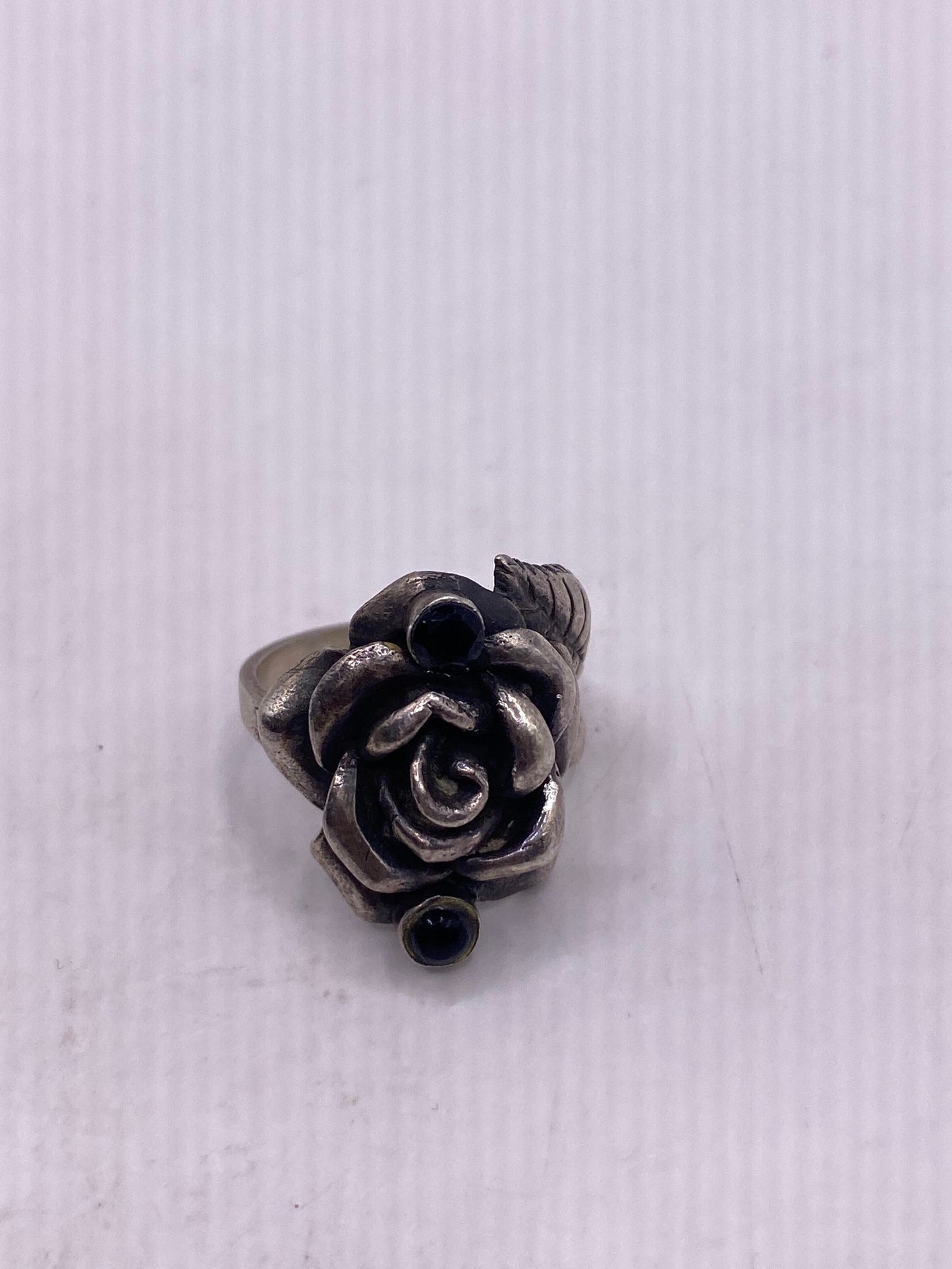 Vintage Rose Flower 925 Sterling Silver Antiqued Ring