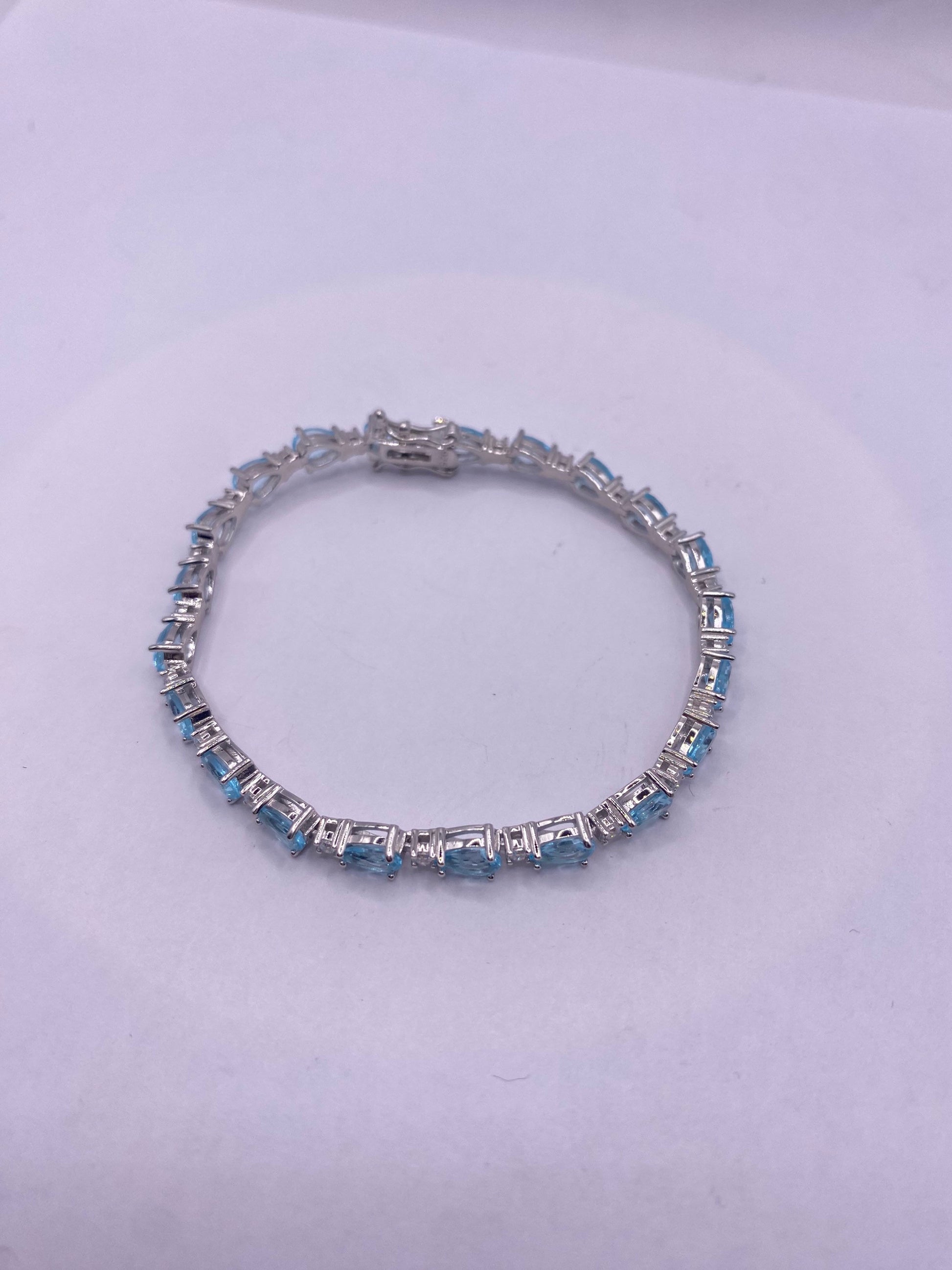 Vintage Blue Fluorite 925 Sterling Silver Tennis Bracelet