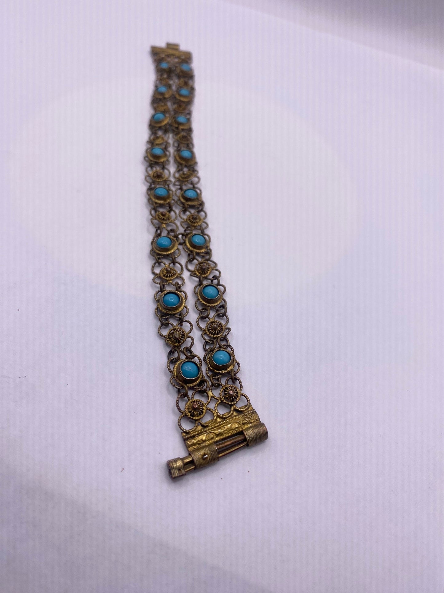 Vintage Turquoise Bracelet Gold Filigree 925 Sterling Silver