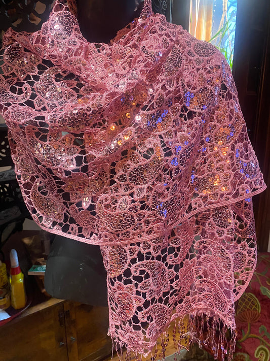 Vintage Style Pink Sequined Shawl Wrap