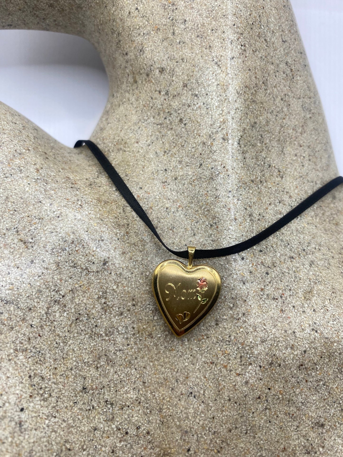 Vintage Heart Locket Choker Gold Filled MOM Necklace