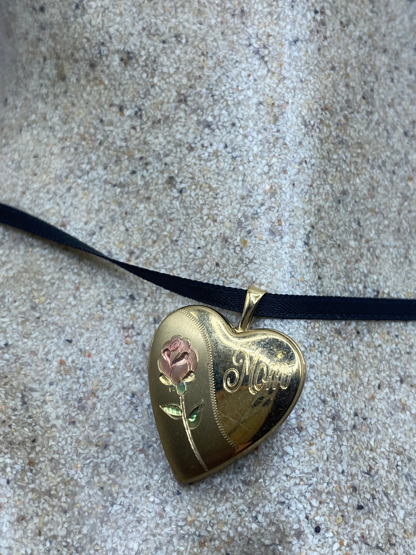 Vintage Heart Locket Choker Gold Filled MOM Necklace