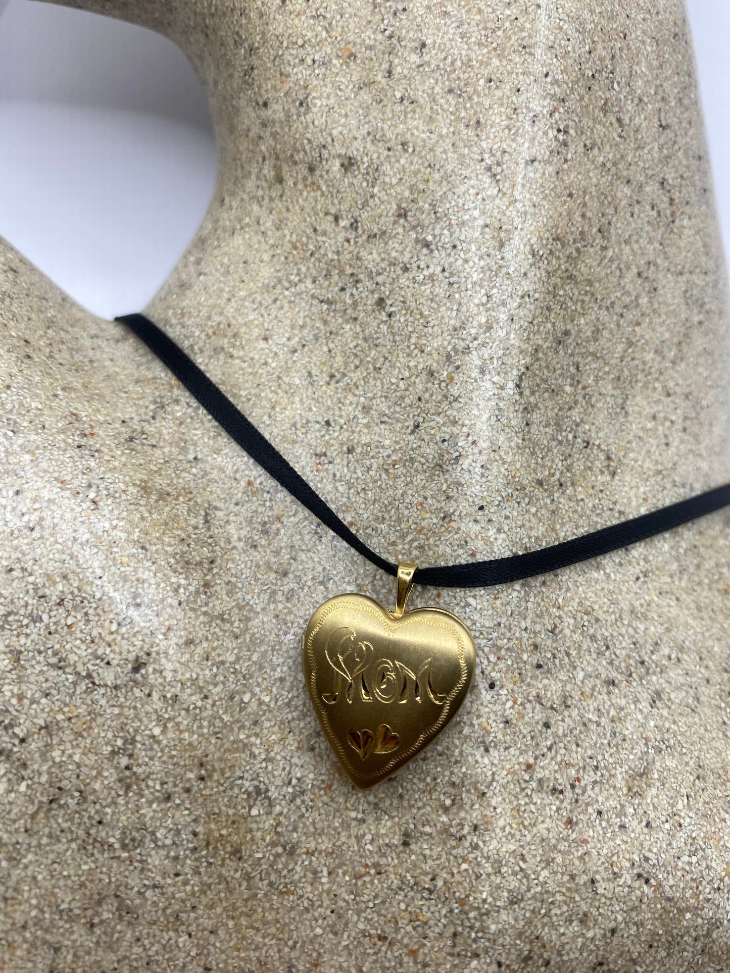 Vintage Heart Locket Choker Gold Filled MOM Necklace