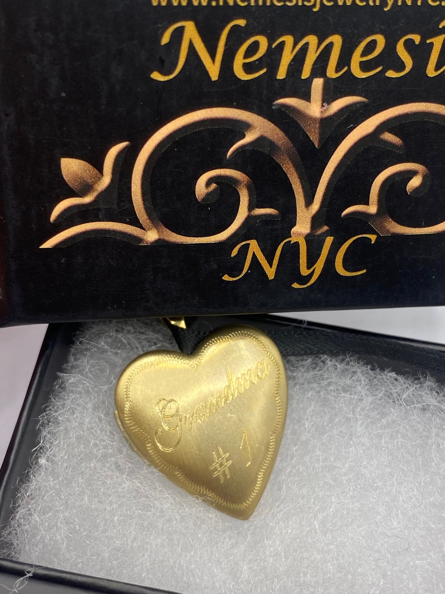 Vintage Gold Locket | Tiny Heart 9k Gold Filled Pendant Photo Memory Charm Engraved #1 Grandma | Choker Necklace