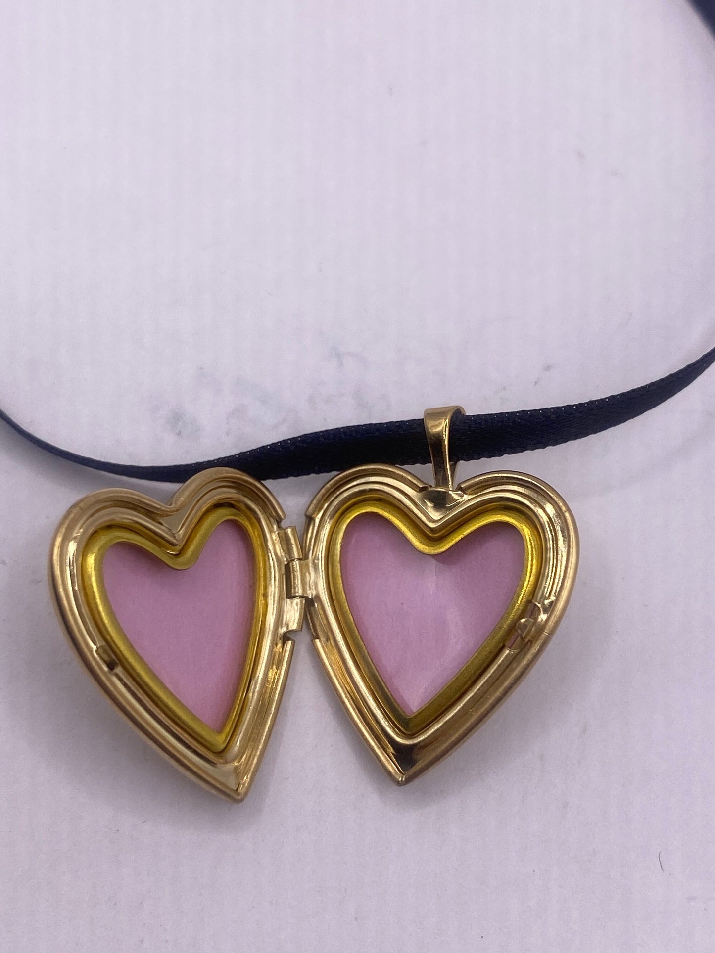 Vintage Gold Locket | Tiny Heart 9k Gold Filled Pendant Photo Memory Charm Engraved Teardrops | Choker Necklace