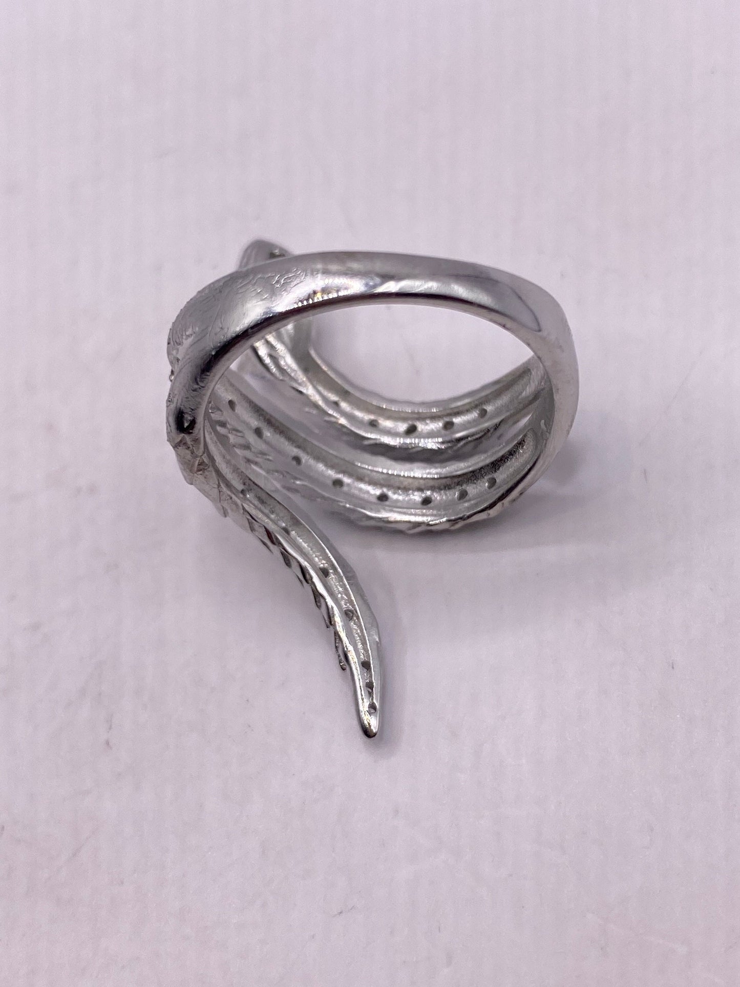 Vintage Sterling Silver Adjustable Crystal Snake Ring