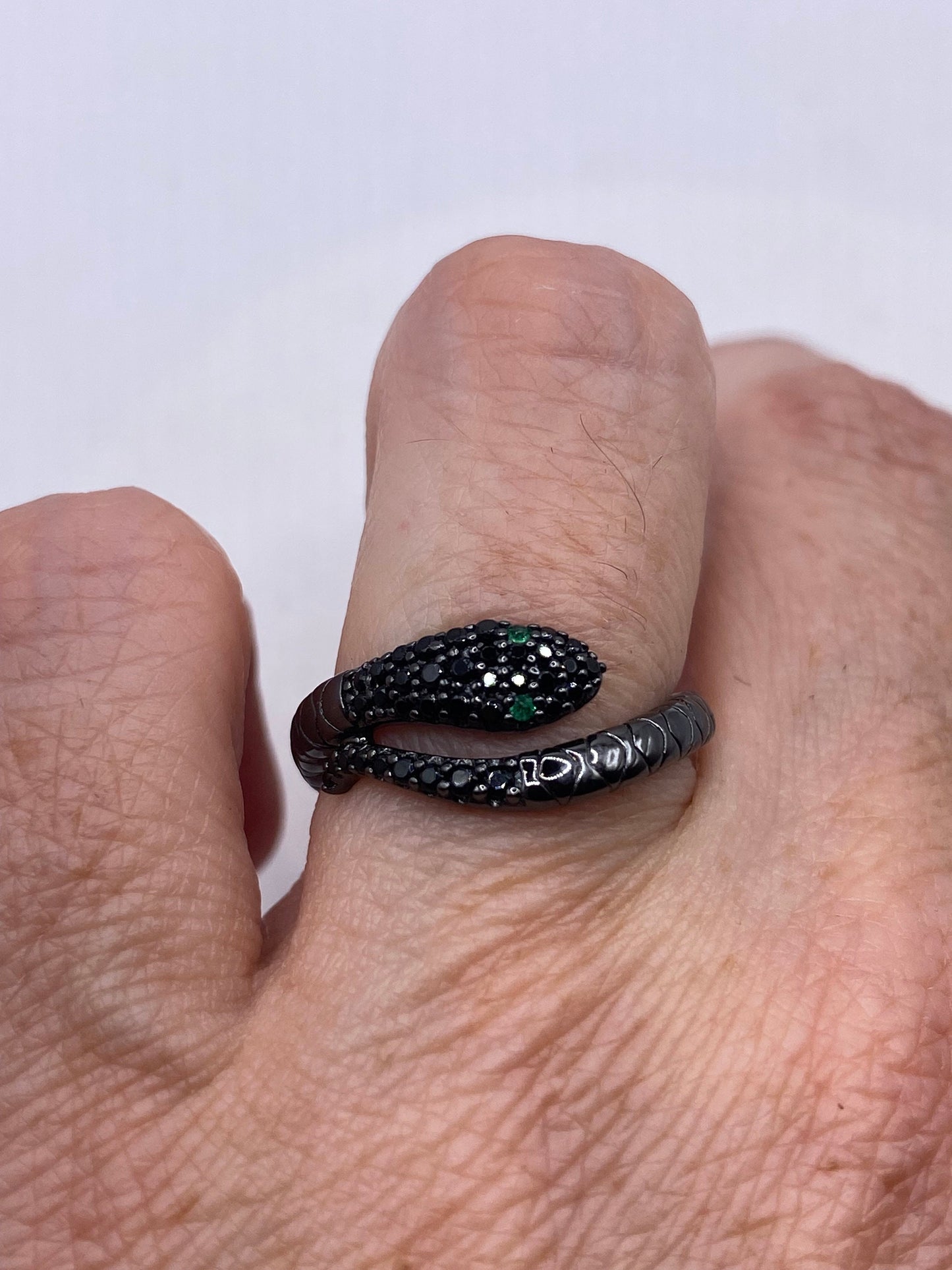 Vintage Sterling Silver Adjustable Crystal Snake Ring