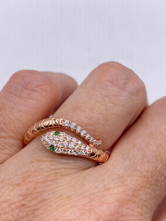 Vintage Sterling Silver Adjustable Crystal Snake Ring