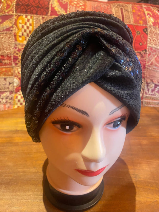 Vintage Black Stretch Velvet Deco Turban Hat