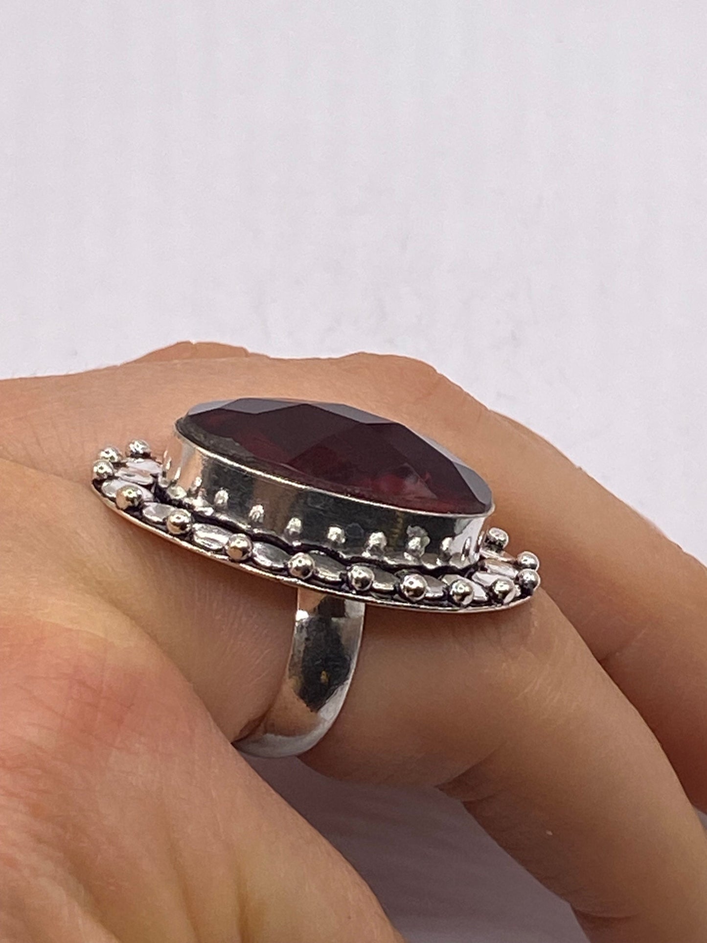 Vintage Carnelian White Bronze Statement Ring