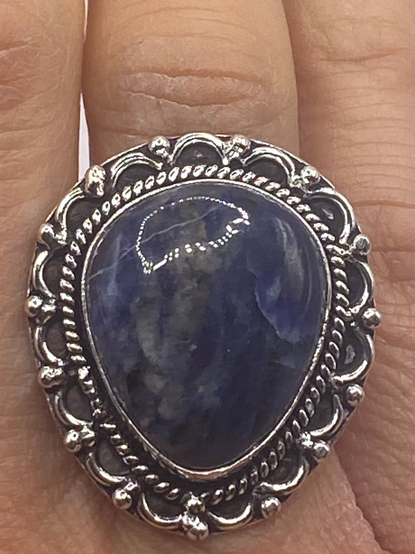 Vintage Blue Flower Carved Lapis Lazuli Ring