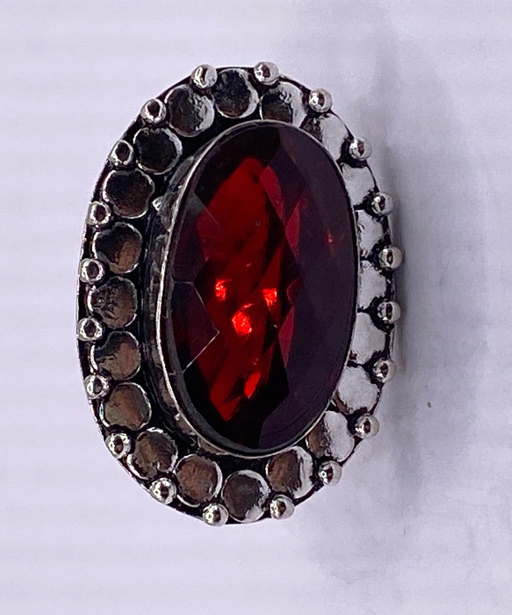 Vintage Red Ruby Glass White Bronze Silver Gothic Ring