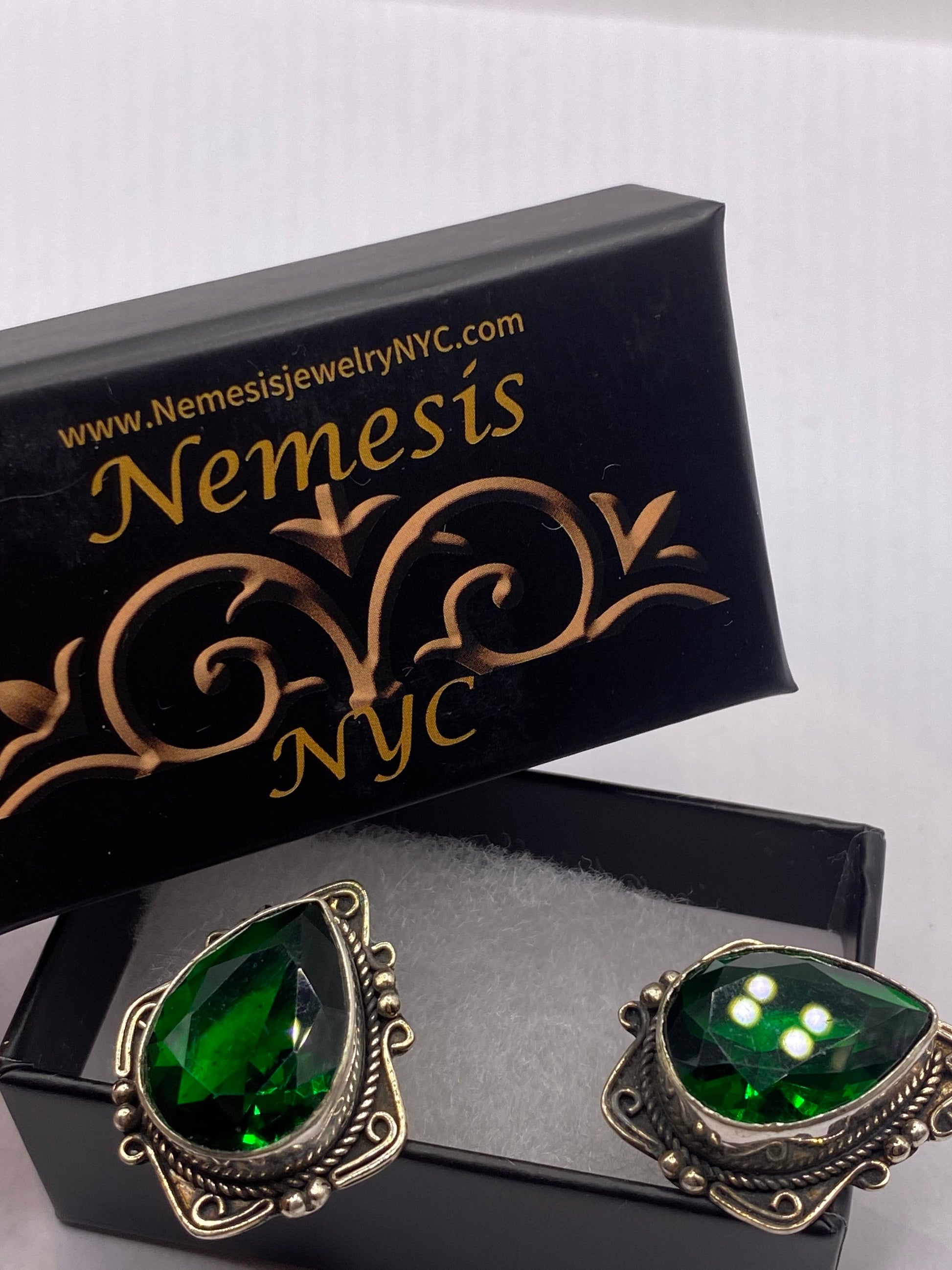 Vintage Green Emerald Glass Cuff Links