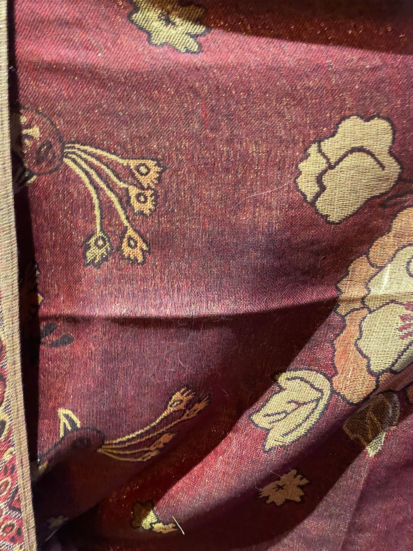 Vintage Burgundy Peacock Brocade Pashmina Scarf Wrap Shawl