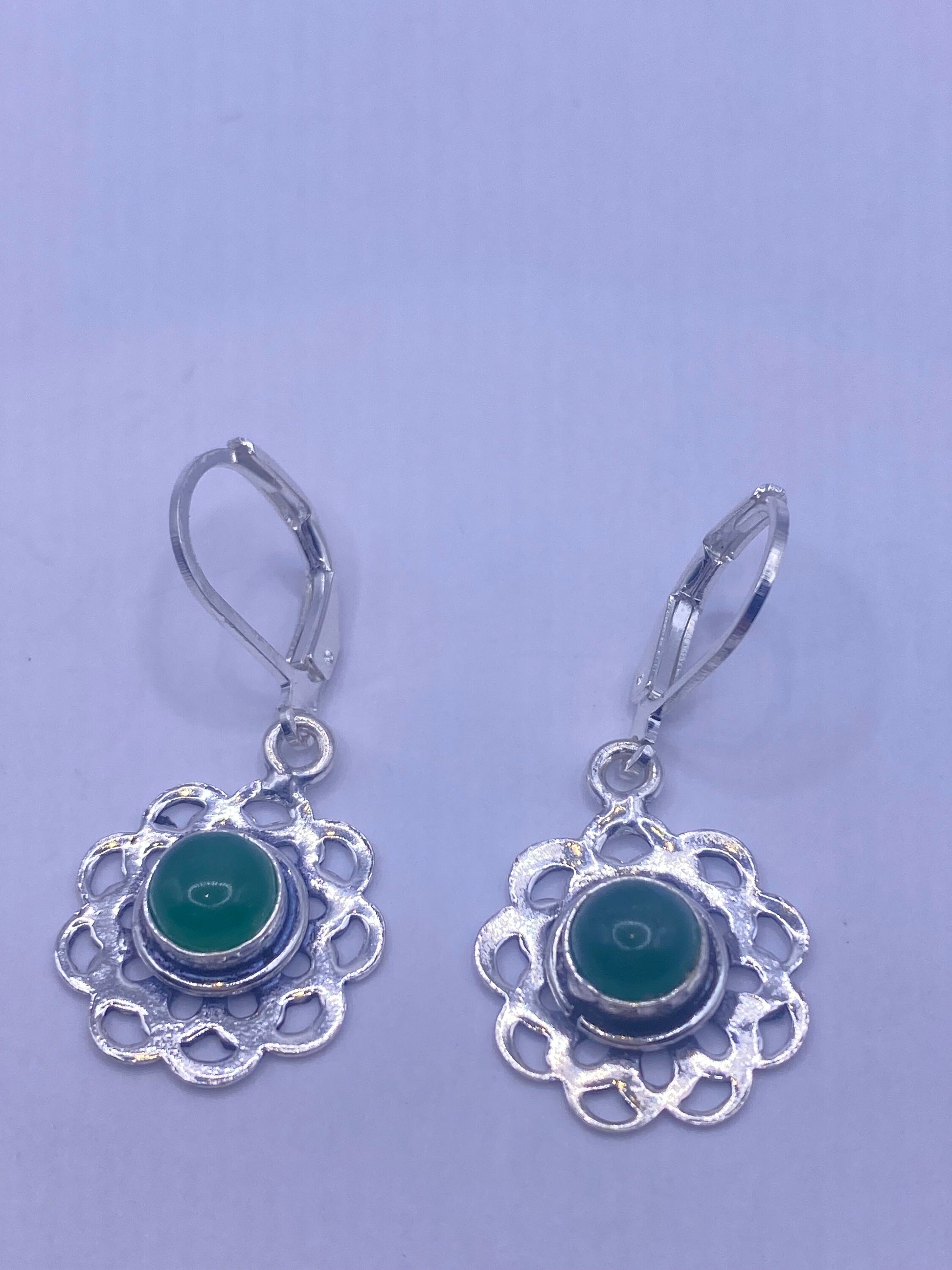 Antique vintage Green Crysopraise Silver dangle earrings