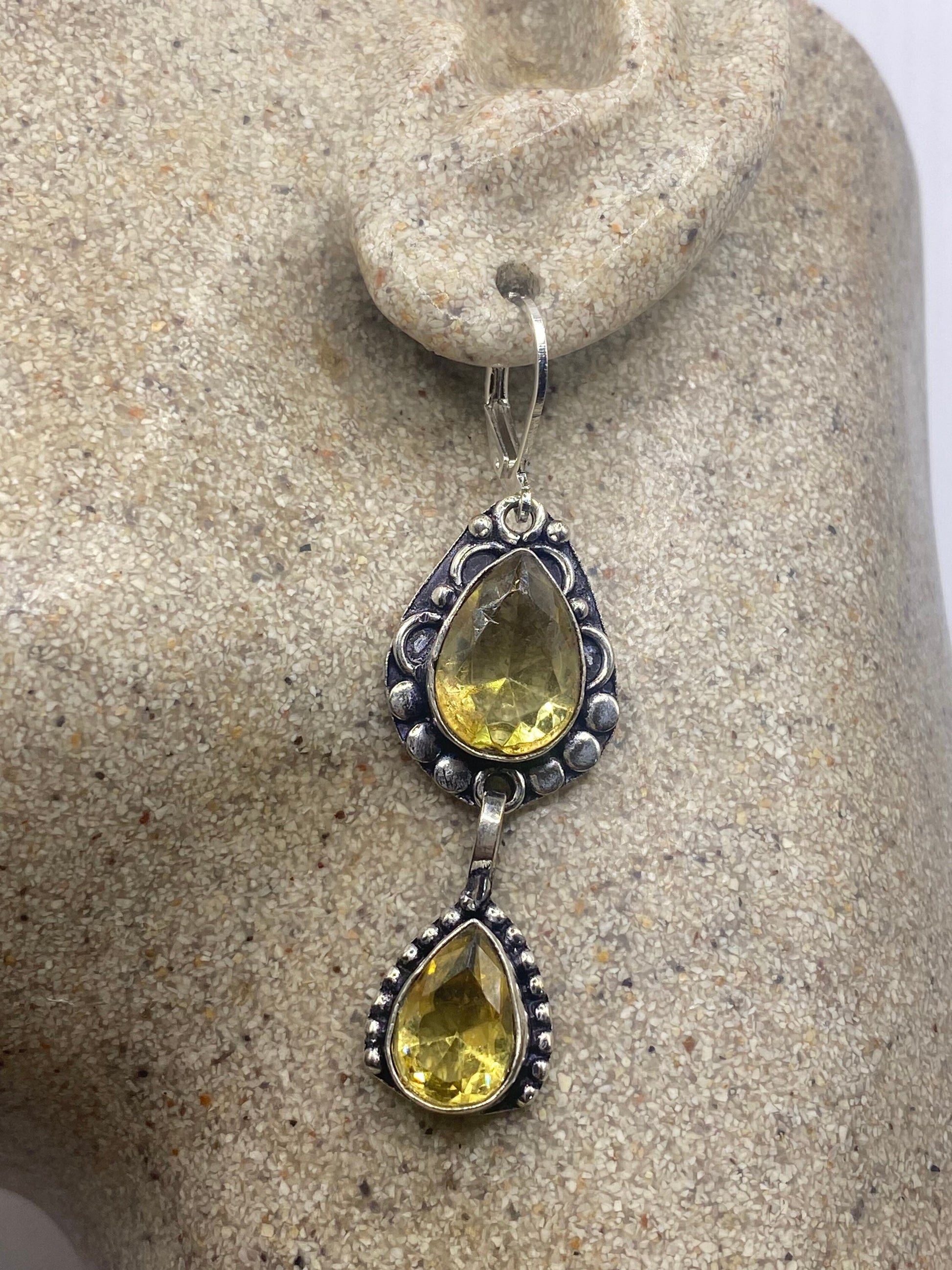 Vintage Citrine 925 Sterling Silver Lever Back Earrings