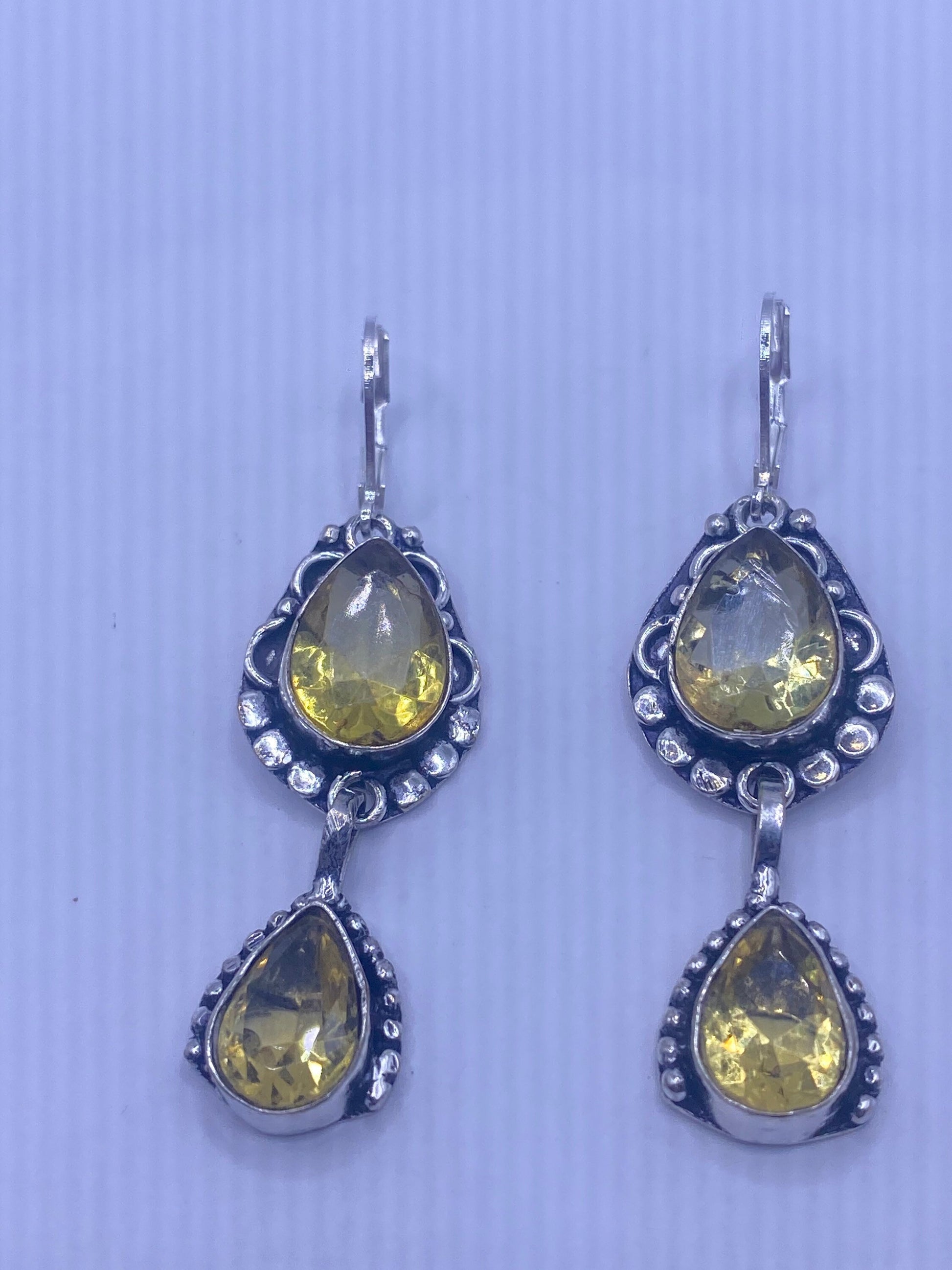 Vintage Citrine 925 Sterling Silver Lever Back Earrings