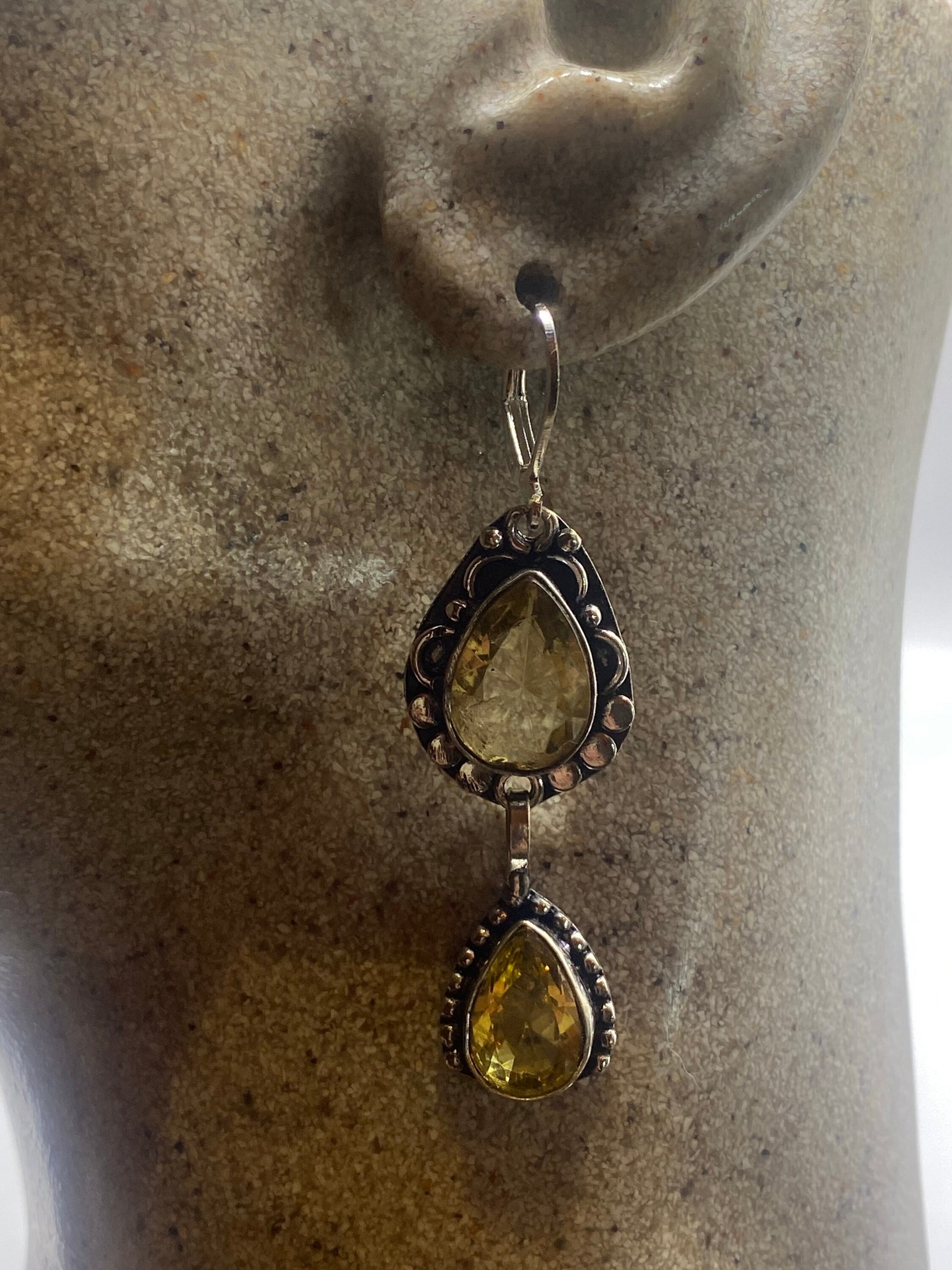 Vintage Citrine 925 Sterling Silver Lever Back Earrings