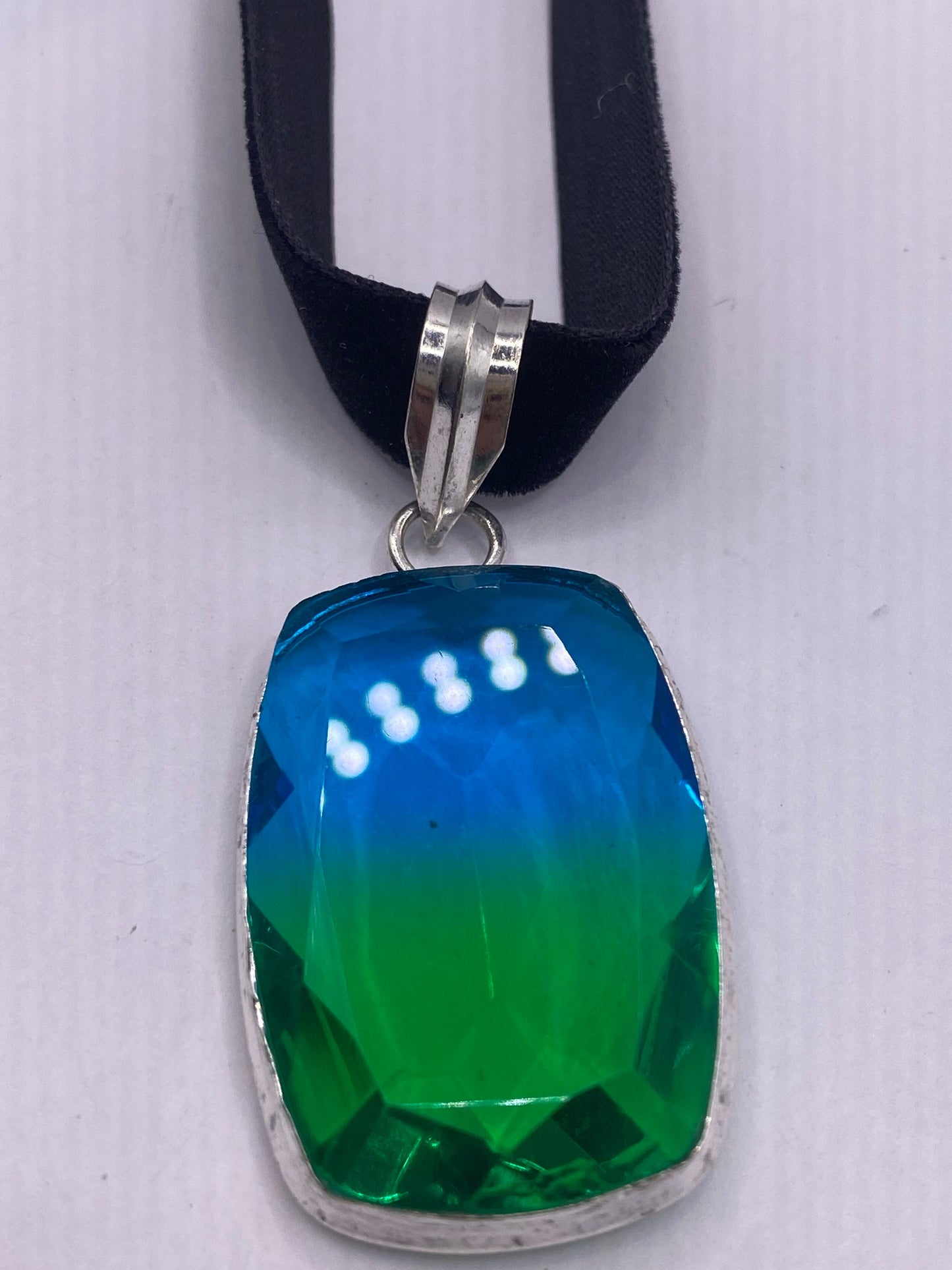 Vintage Blue Aqua Glass Choker Silver Finished Necklace