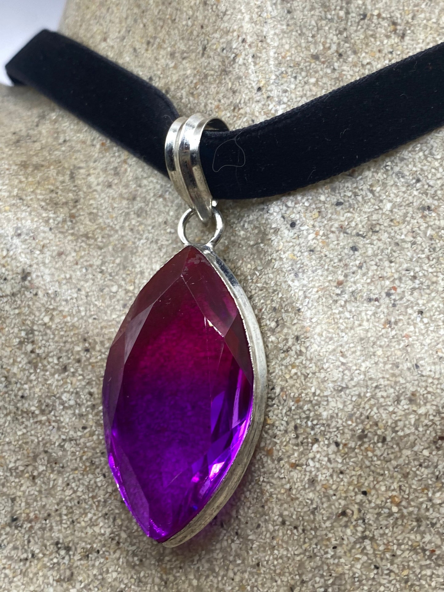 Vintage Purple Glass Choker Silver Finished Necklace