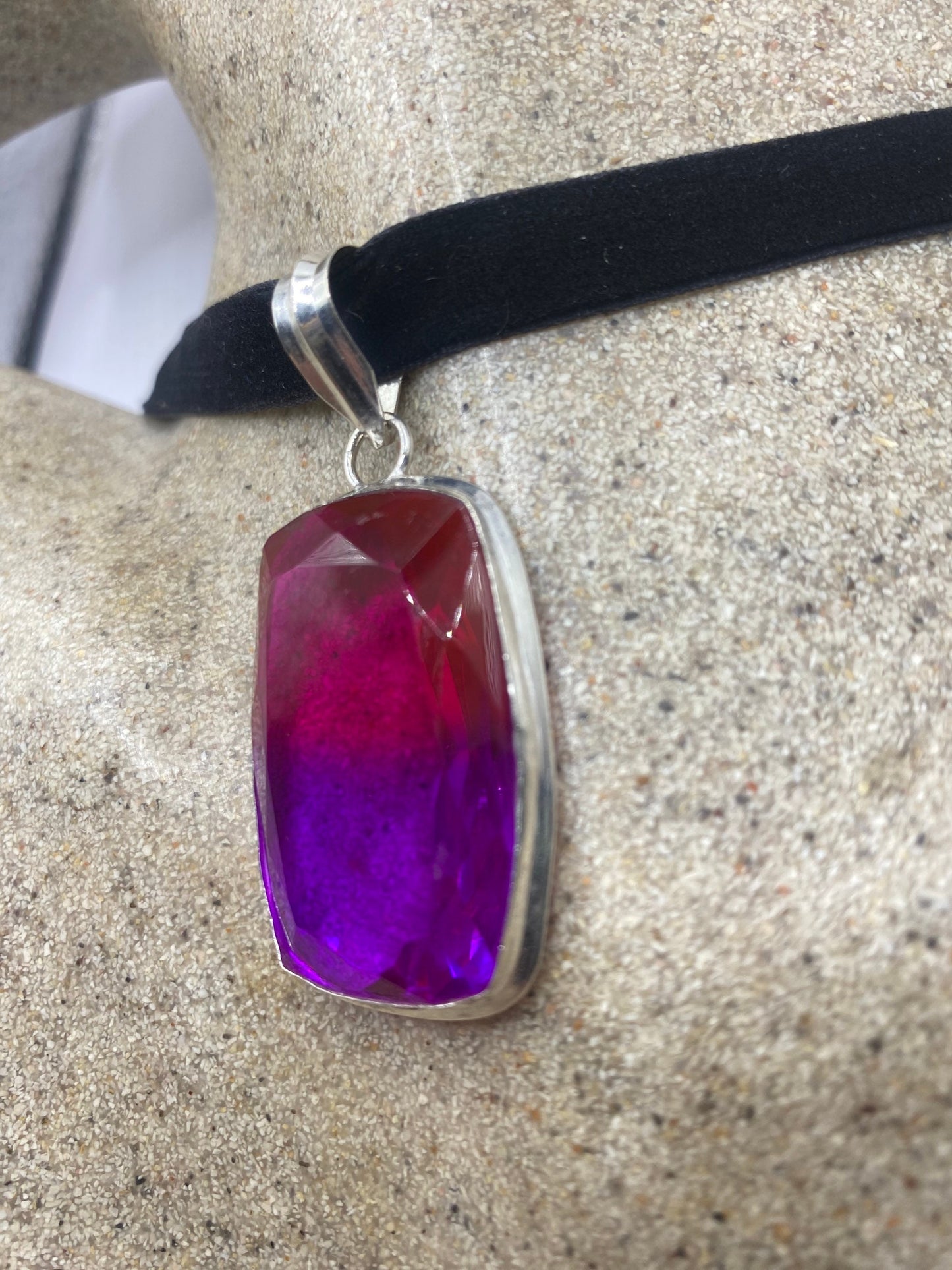 Vintage Purple Glass Choker Silver Finished Necklace
