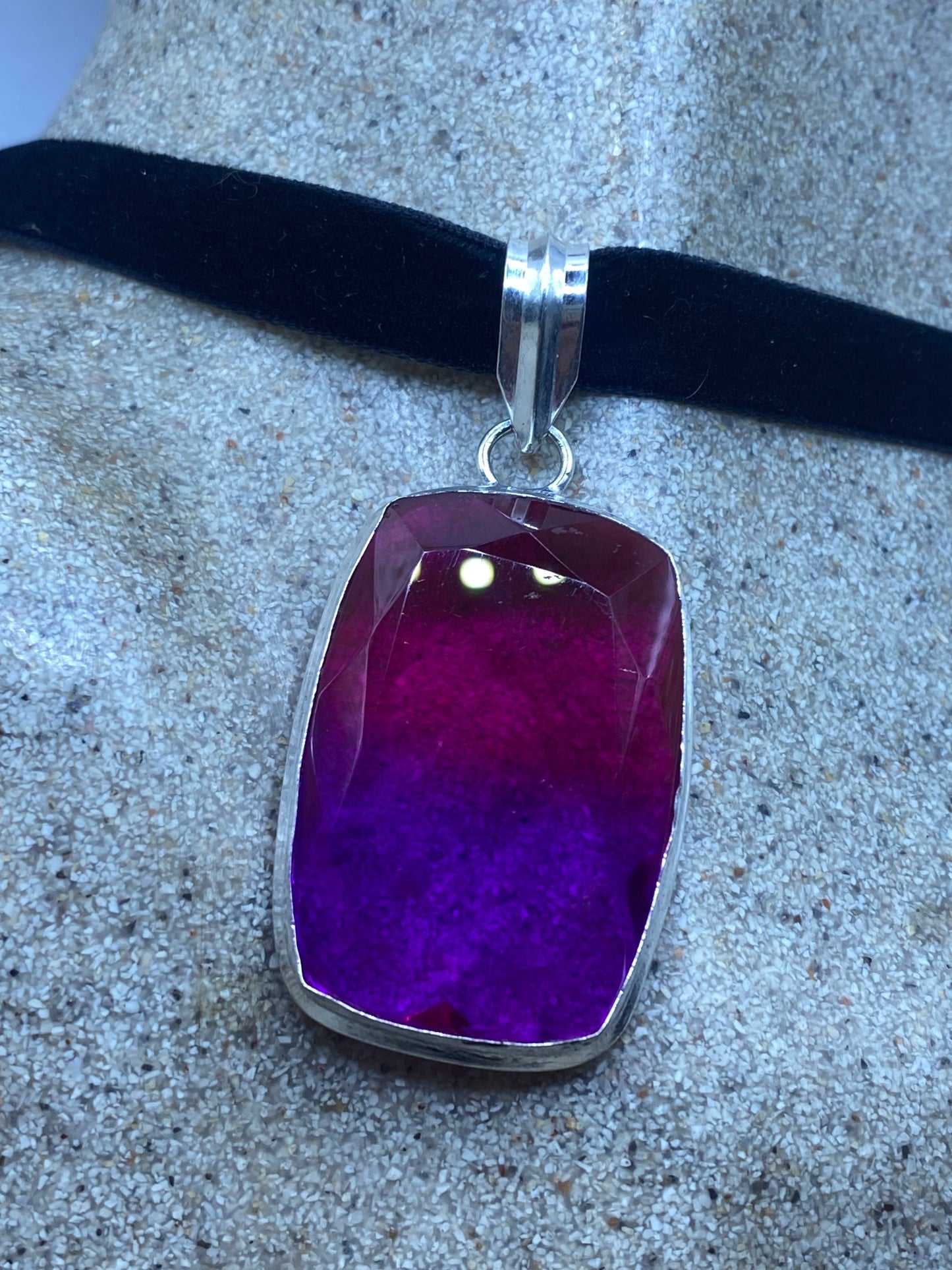 Vintage Purple Glass Choker Silver Finished Necklace