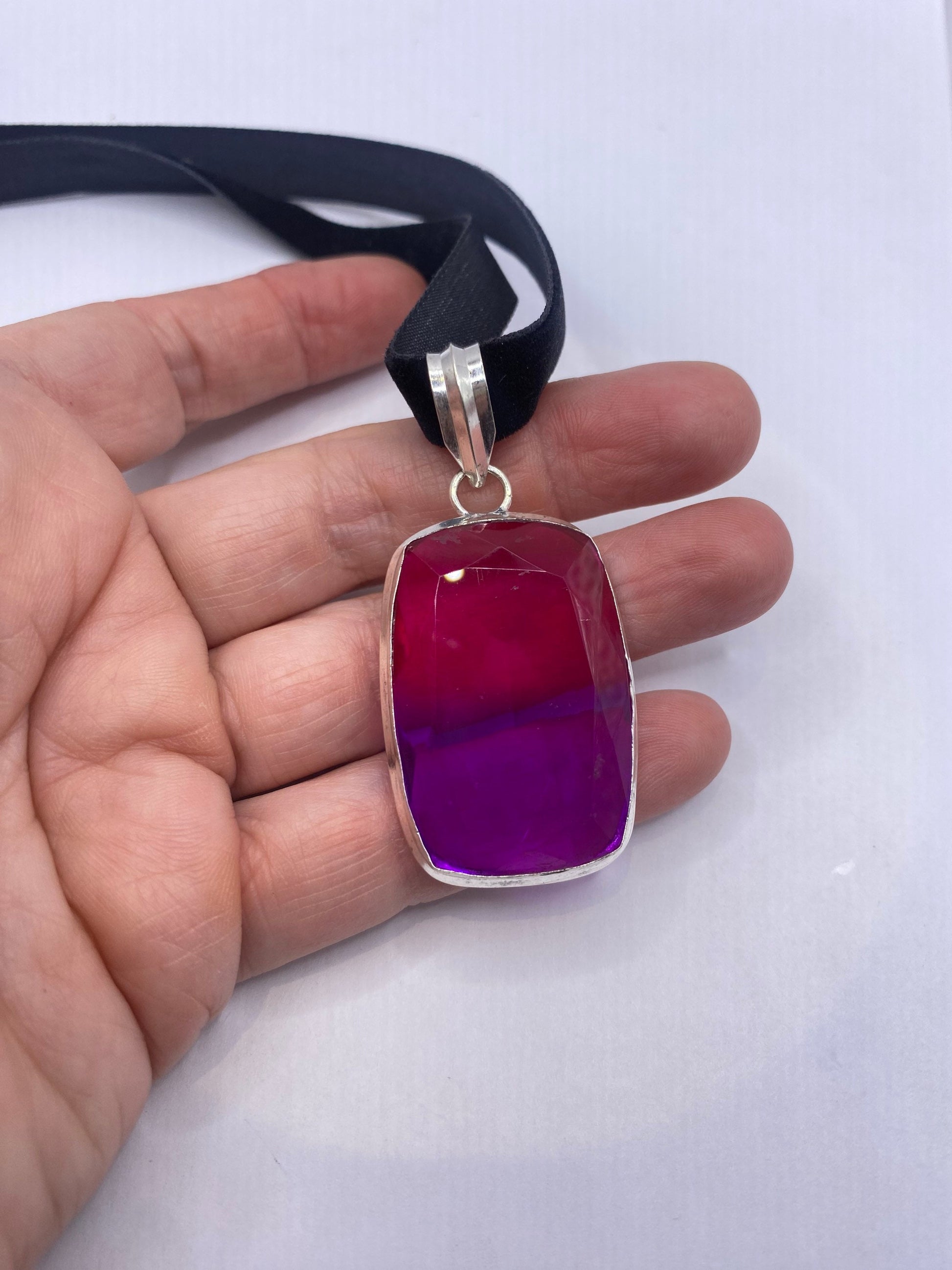 Vintage Purple Glass Choker Silver Finished Necklace