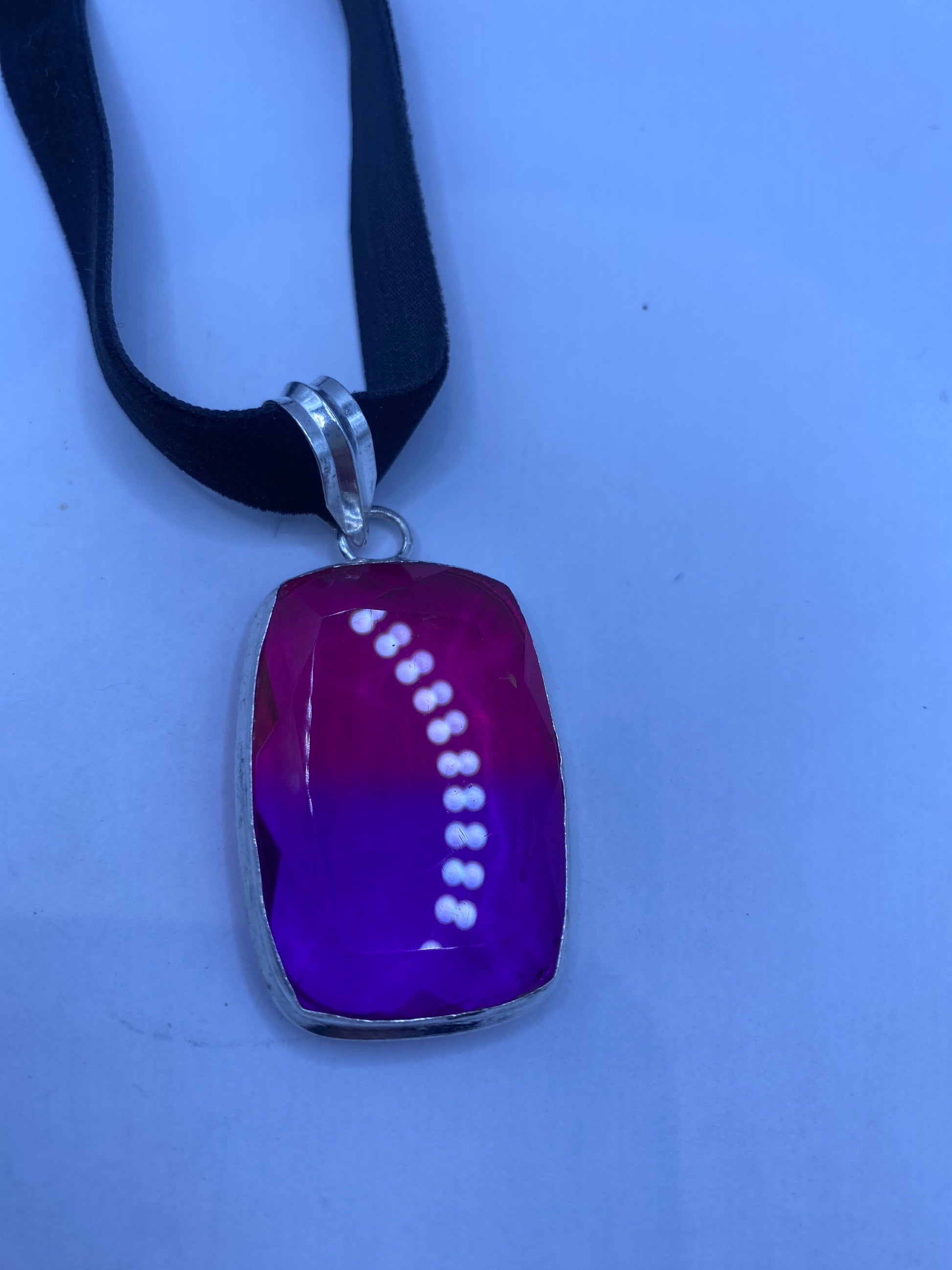 Vintage Purple Glass Choker Silver Finished Necklace
