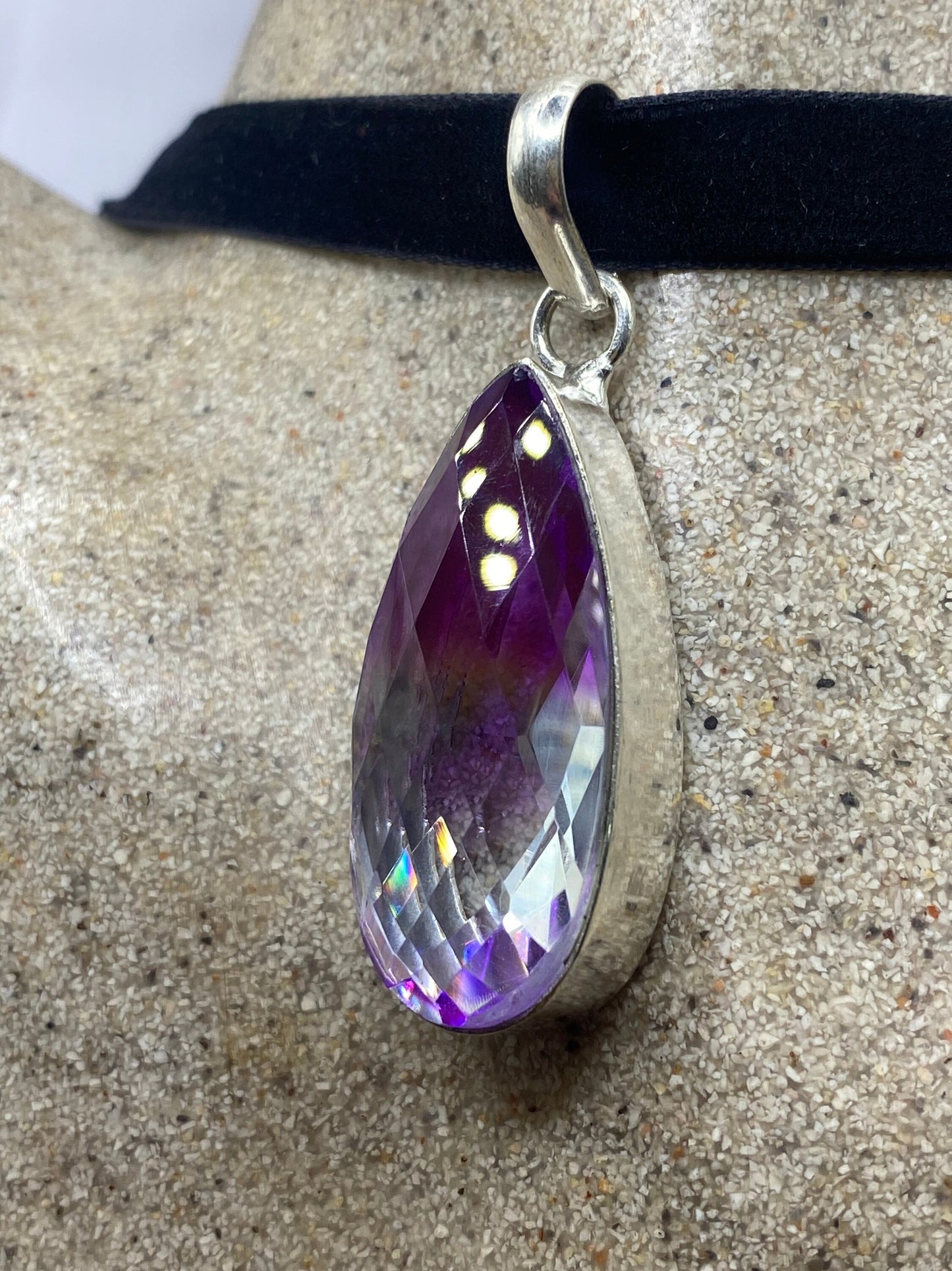 Vintage Purple Glass Choker Silver Finished Necklace