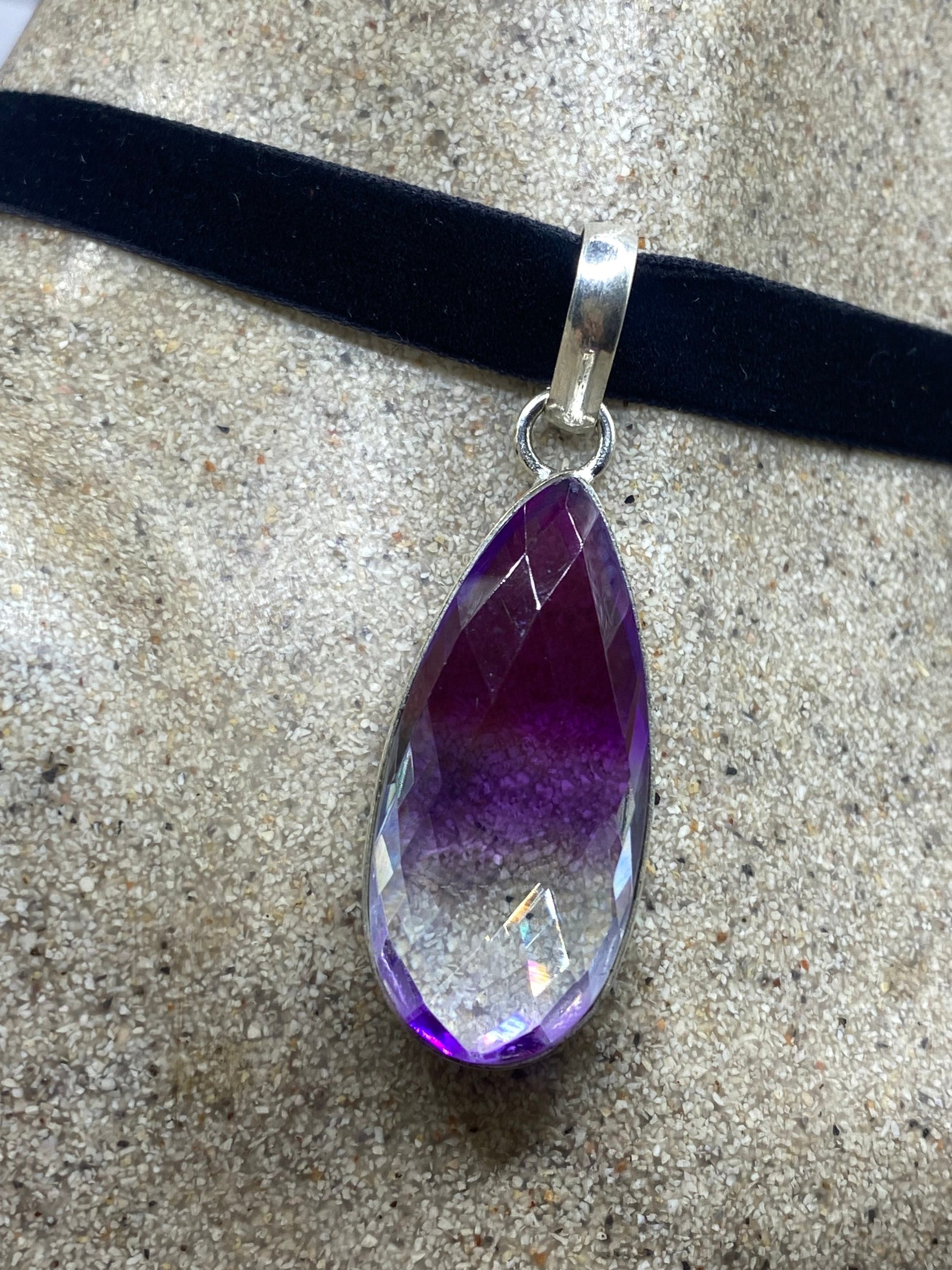 Vintage Purple Glass Choker Silver Finished Necklace